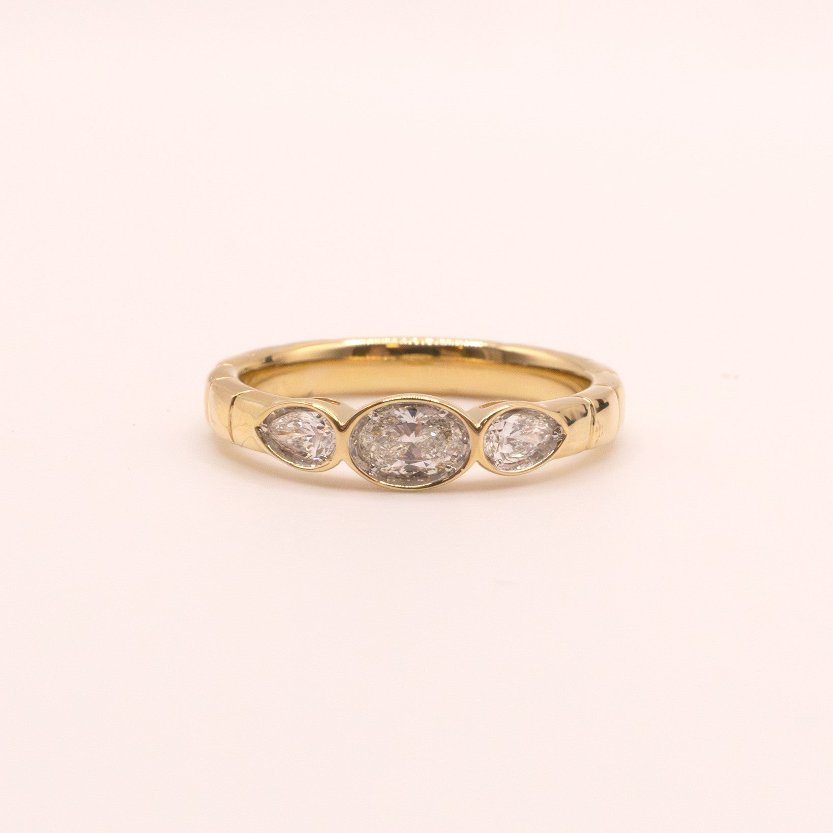 14KYG Diamond Oval and Pear Bezel Set Ring