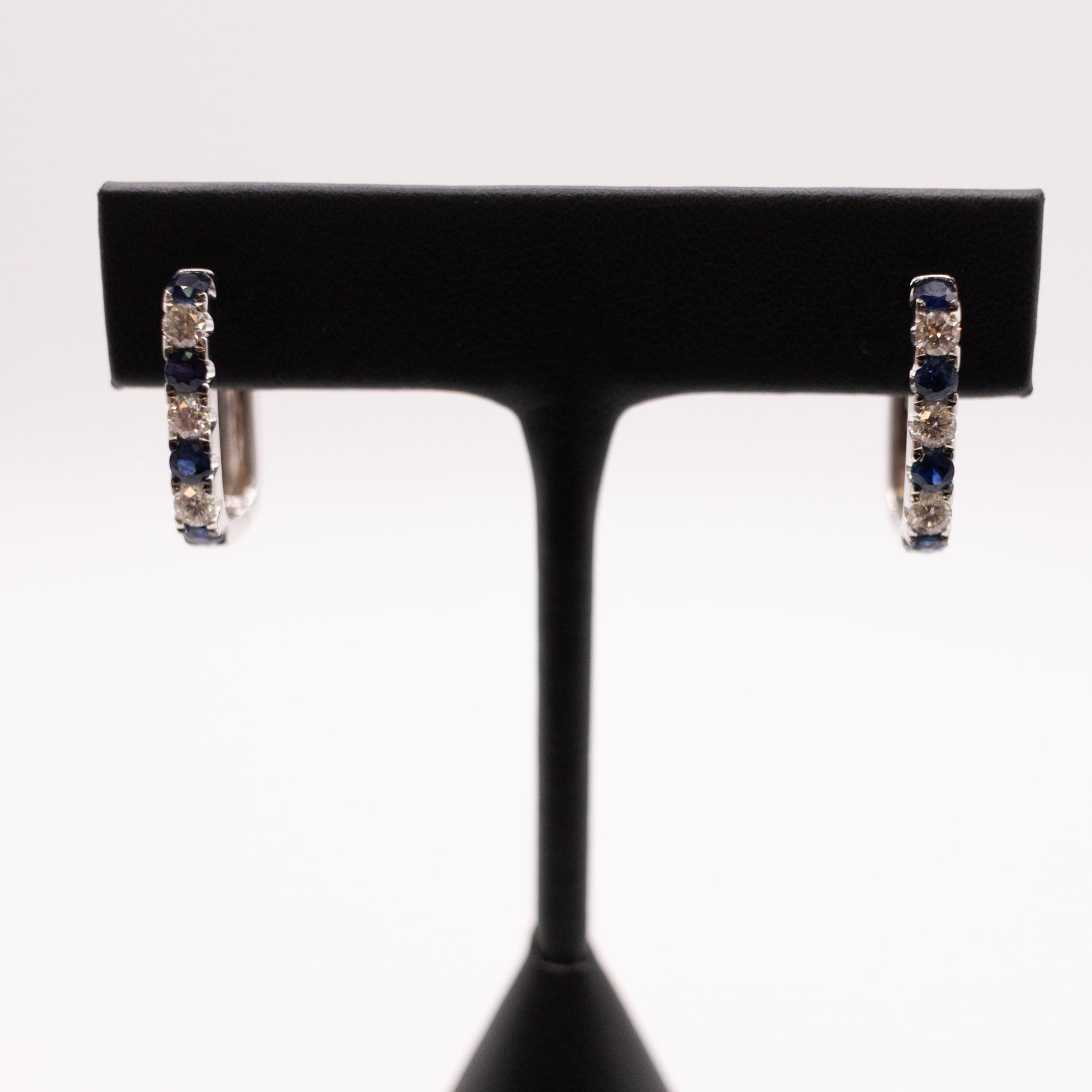 14KWG Sapphire and Diamond Squared Hoops