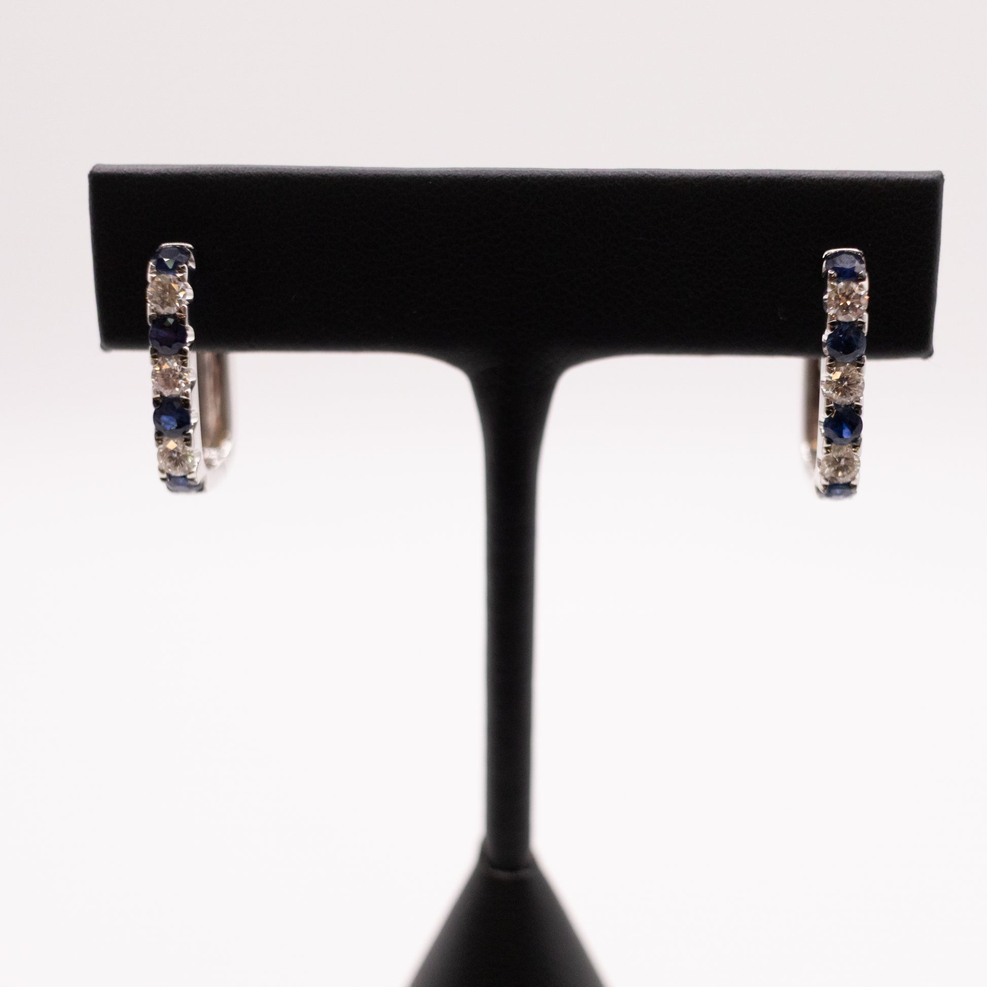 14KWG Sapphire and Diamond Squared Hoops