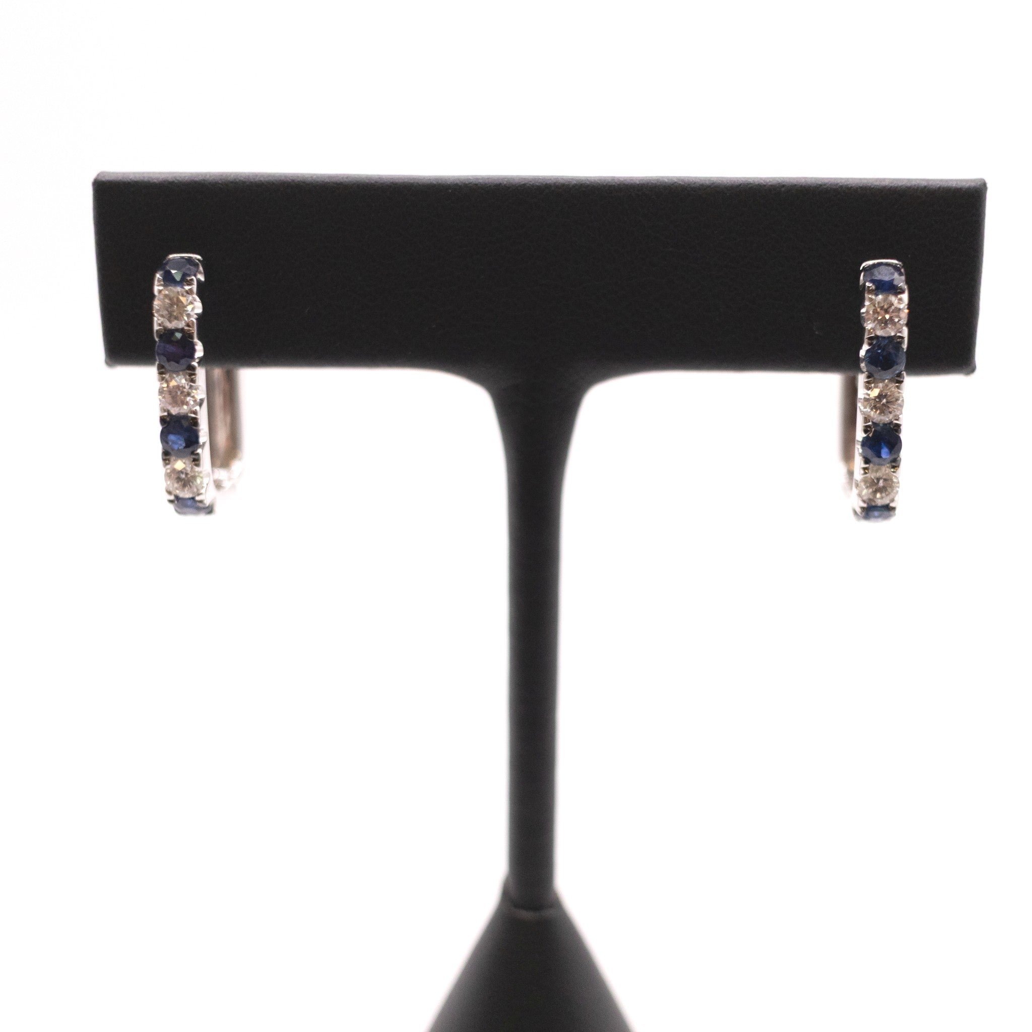 14KWG Sapphire and Diamond Squared Hoops