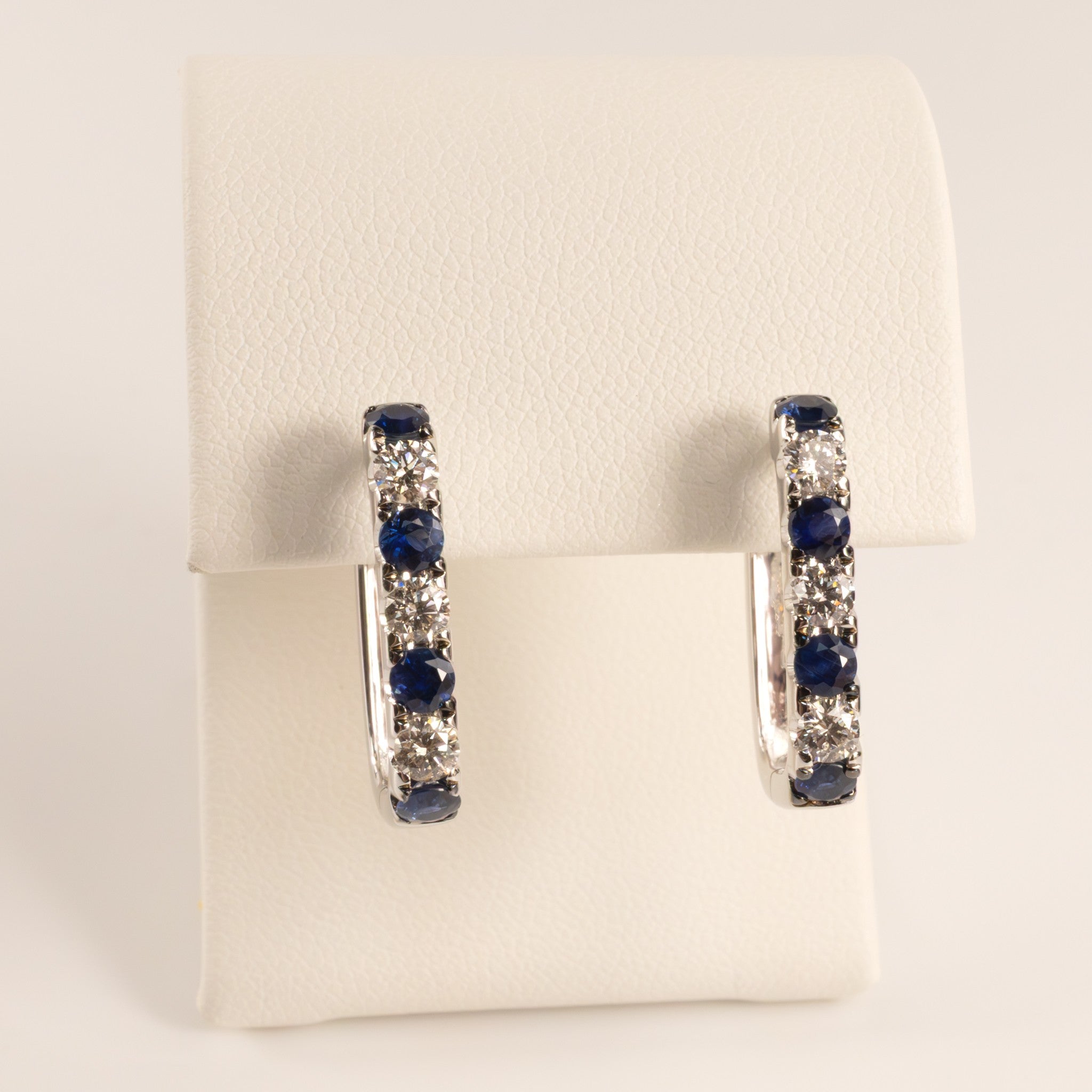 14KWG Sapphire and Diamond Squared Hoop Earrings