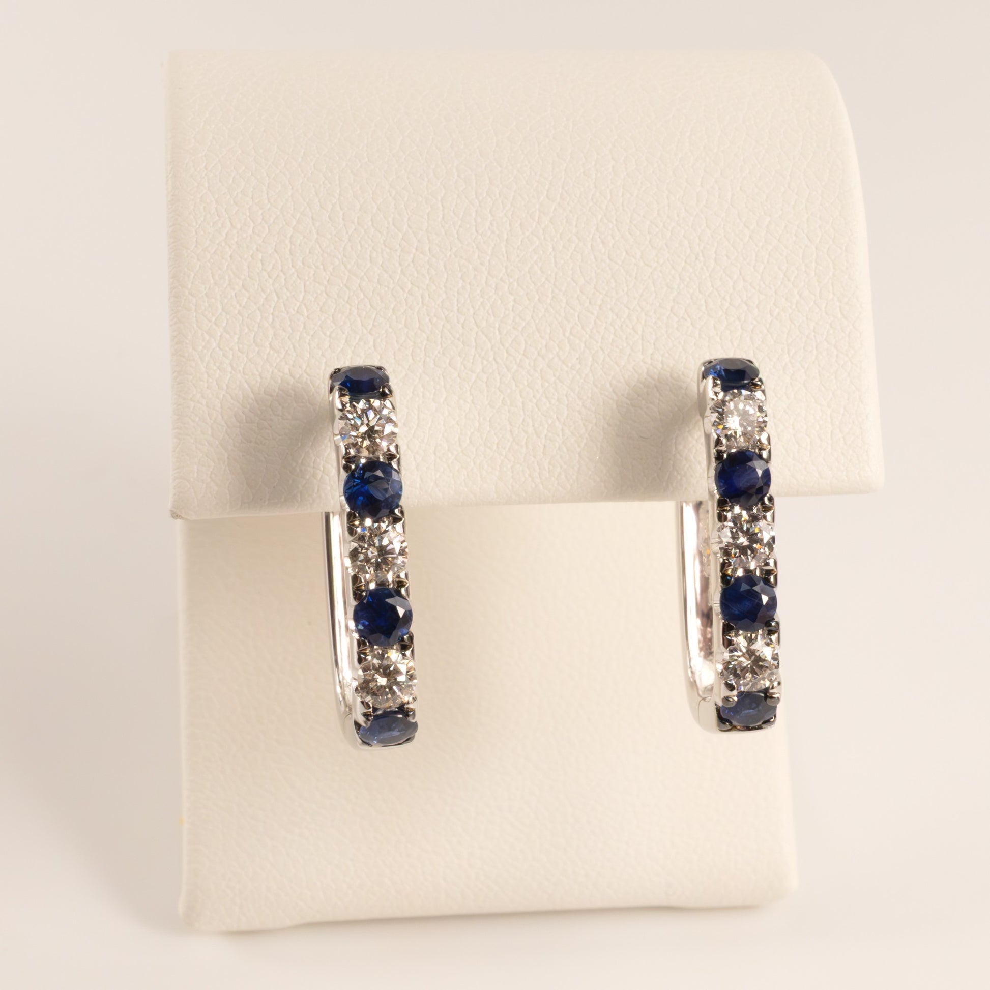 14KWG Sapphire and Diamond Squared Hoop Earrings