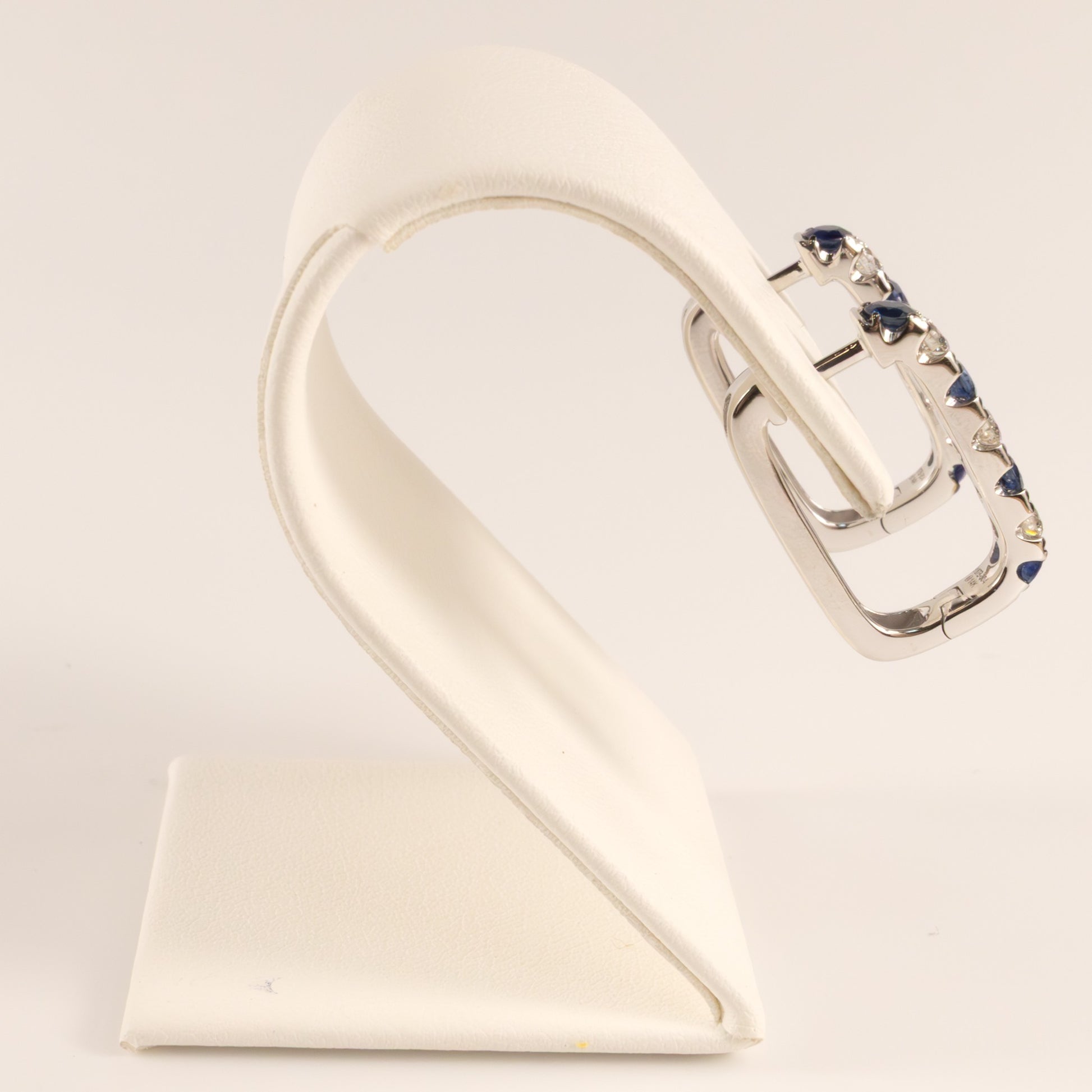 14KWG Sapphire and Diamond Squared Hoop Earrings