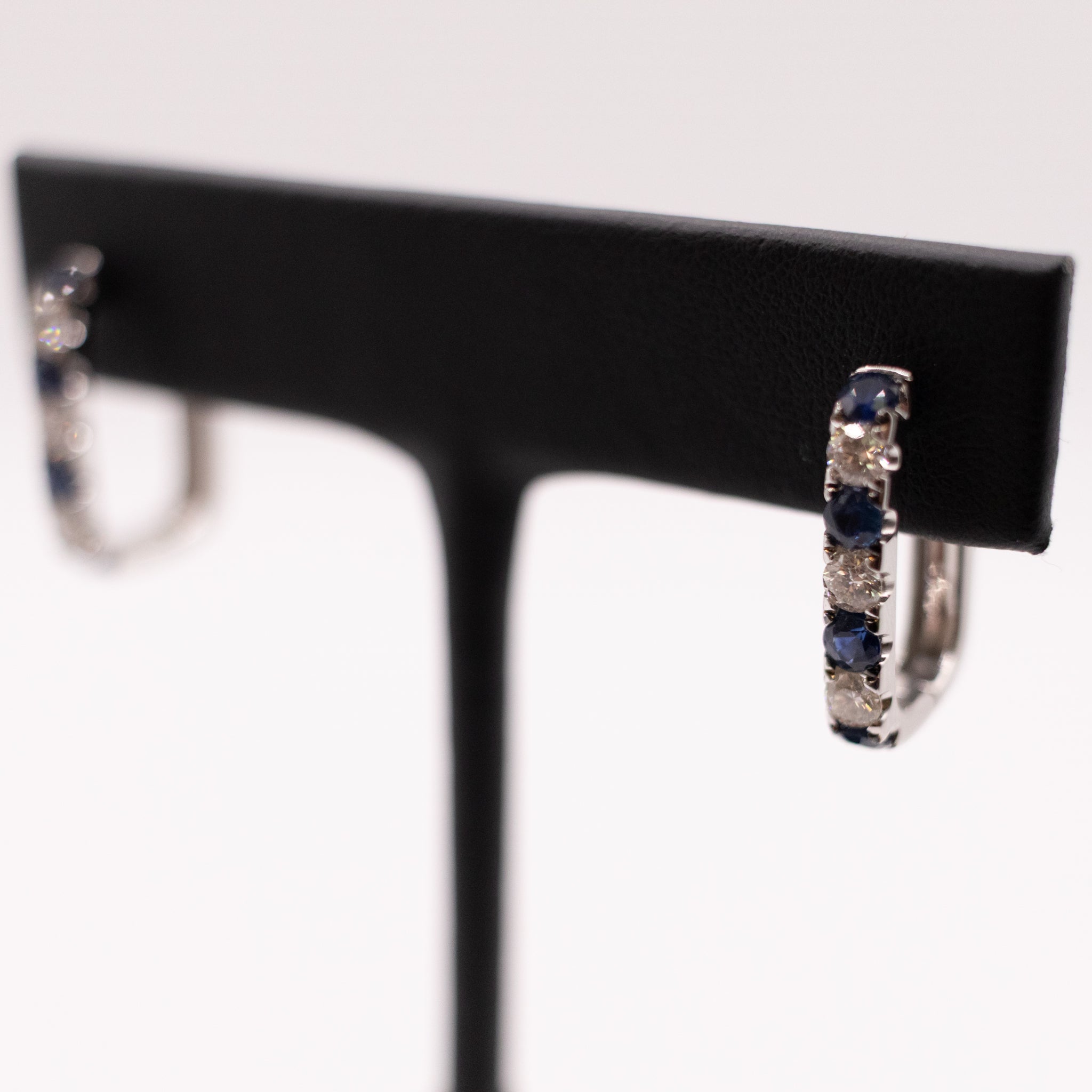 14KWG Sapphire and Diamond Squared Hoops