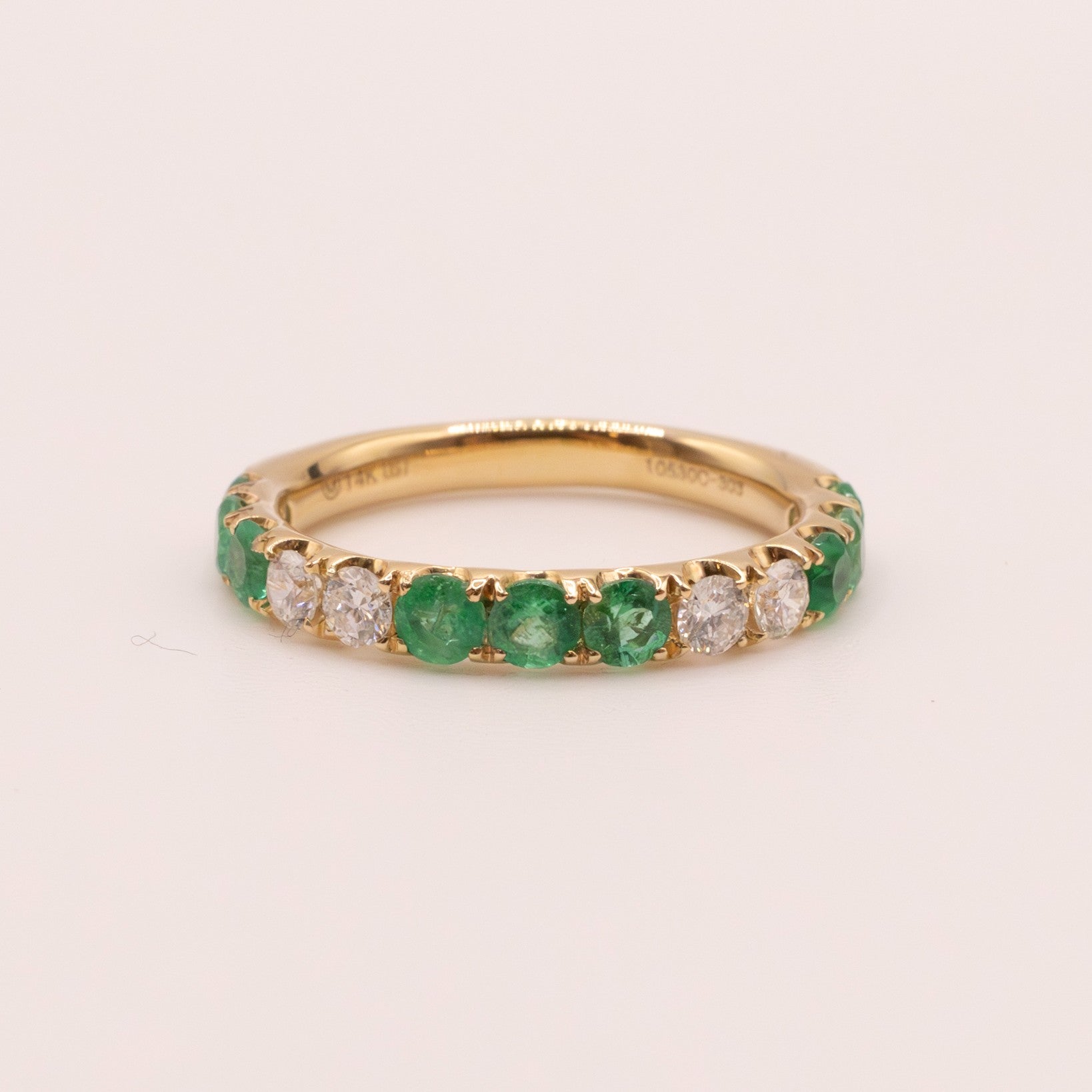 14KYG Emerald and Diamond Alternating Band