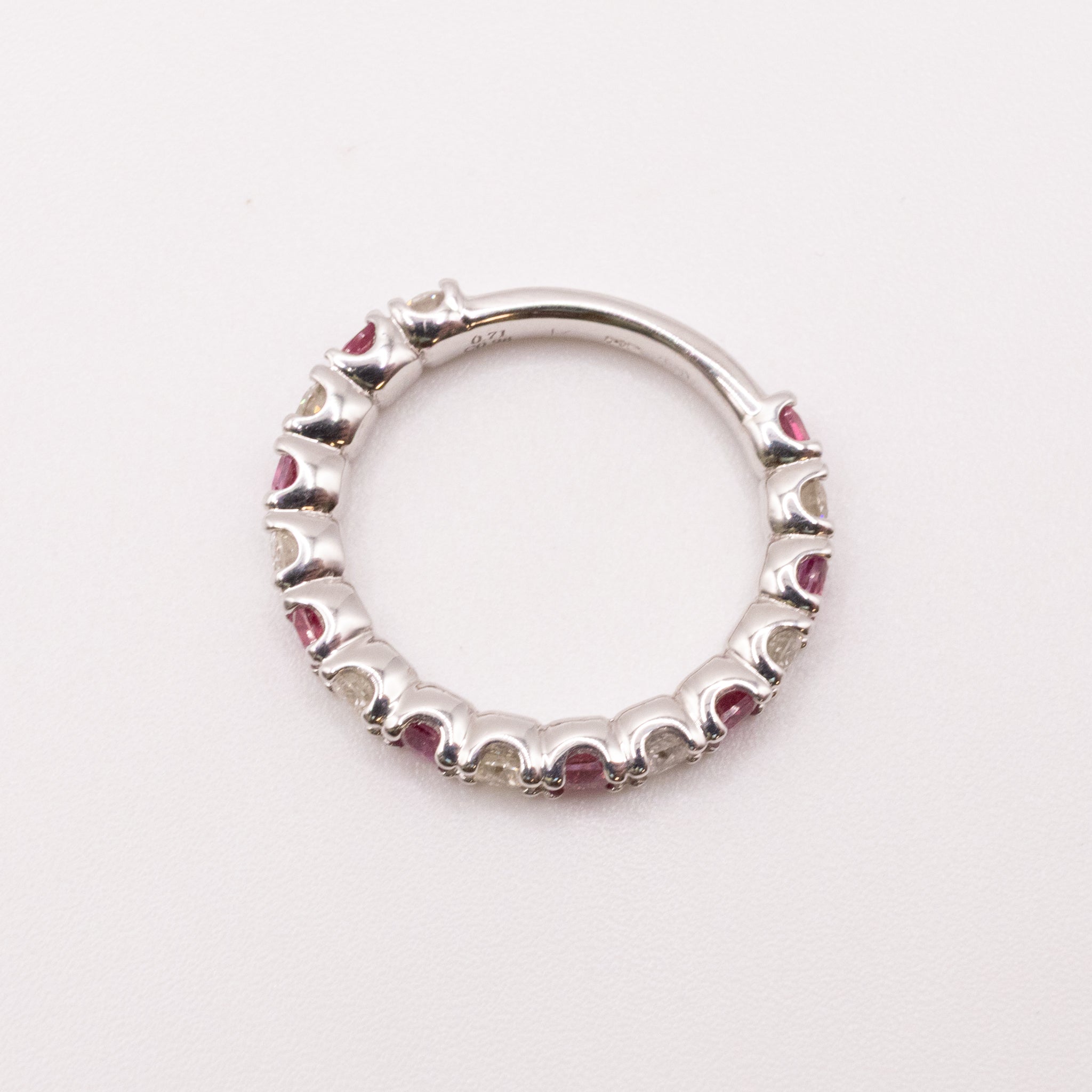 14KWG Pink Ruby and Diamond Alternating Ring
