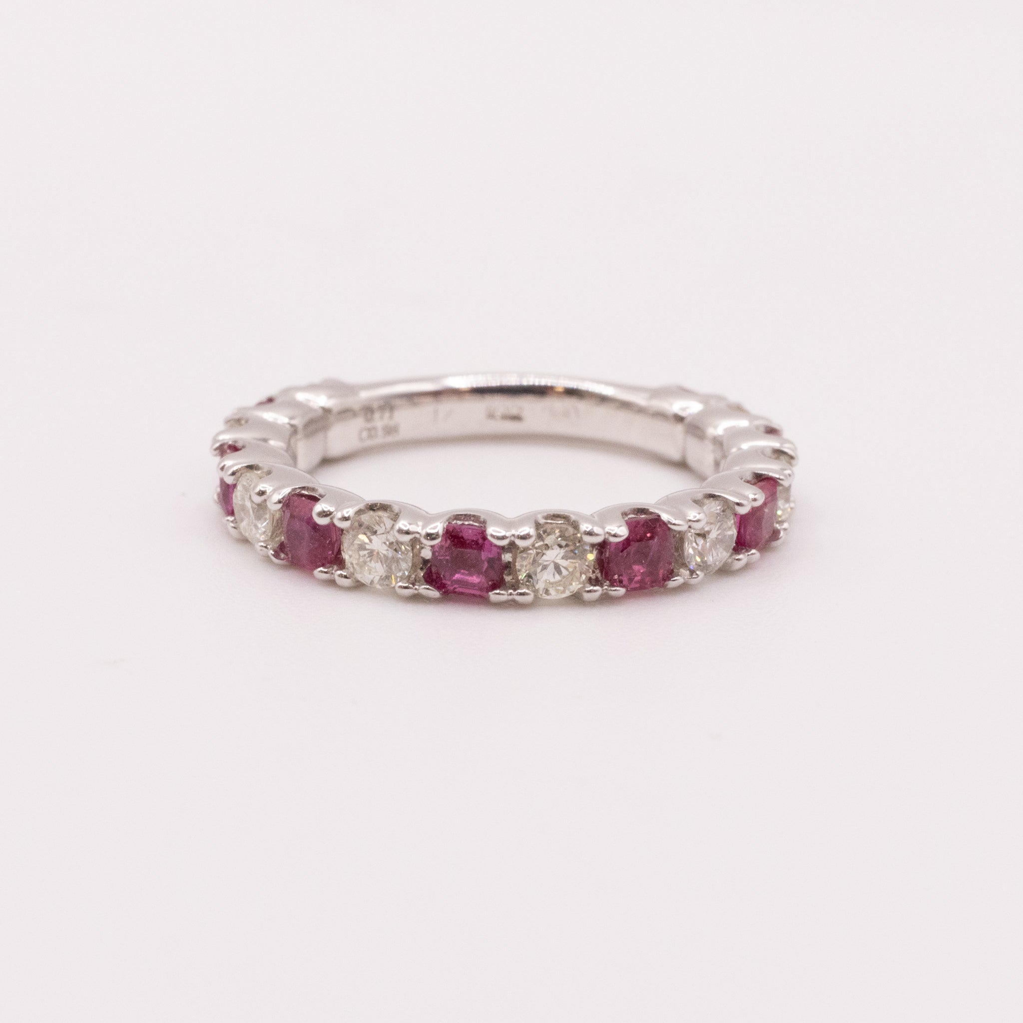 14KWG Pink Ruby and Diamond Alternating Ring