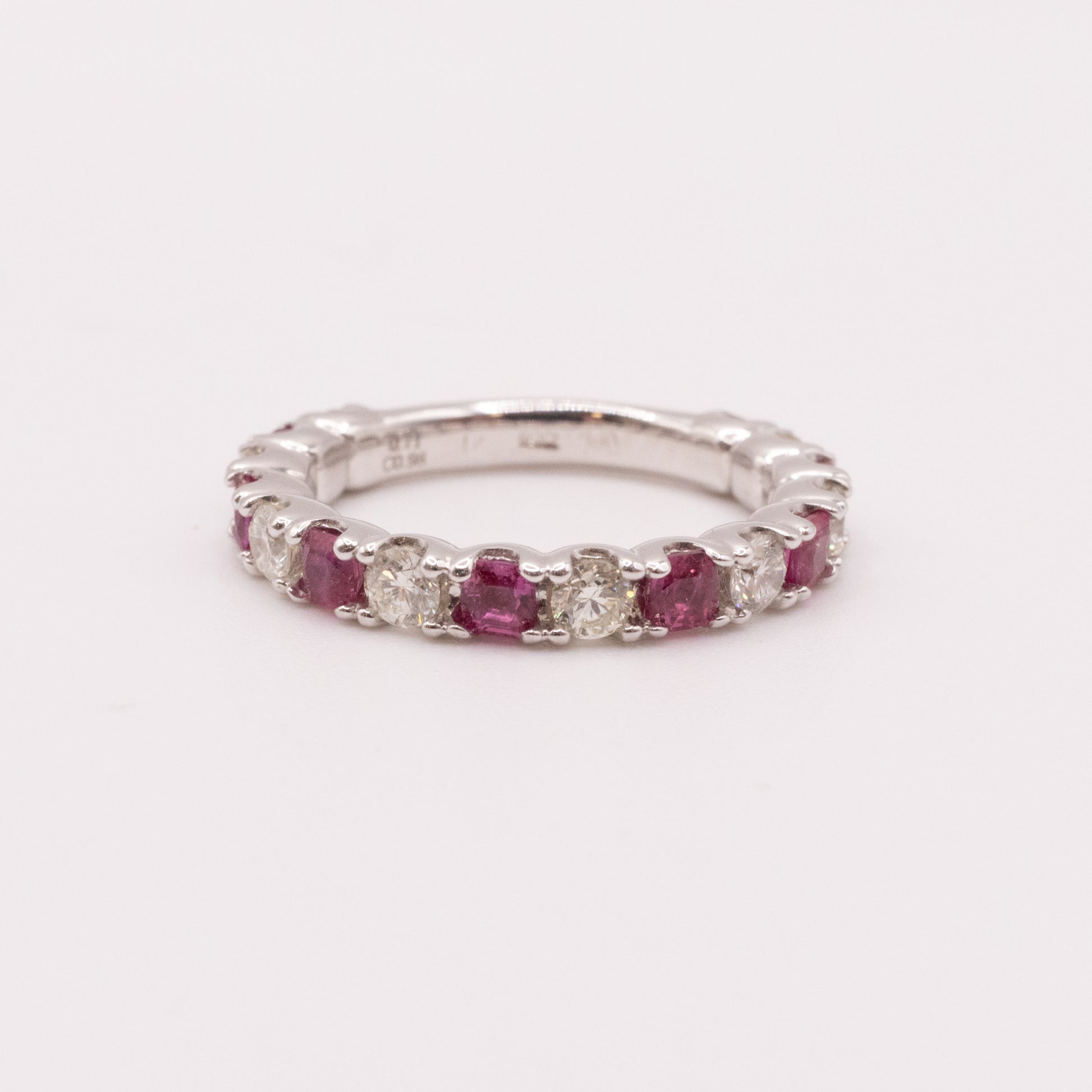 14KWG Pink Ruby and Diamond Alternating Ring
