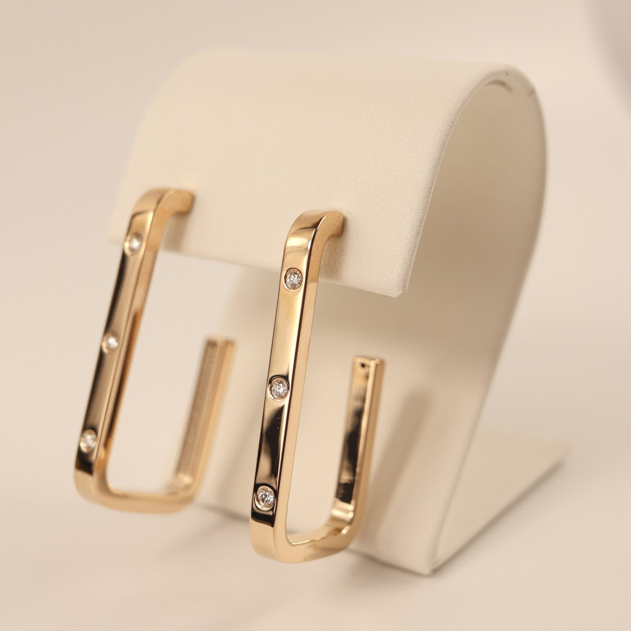14KYG Diamond Rectangular Open Hoop Earrings