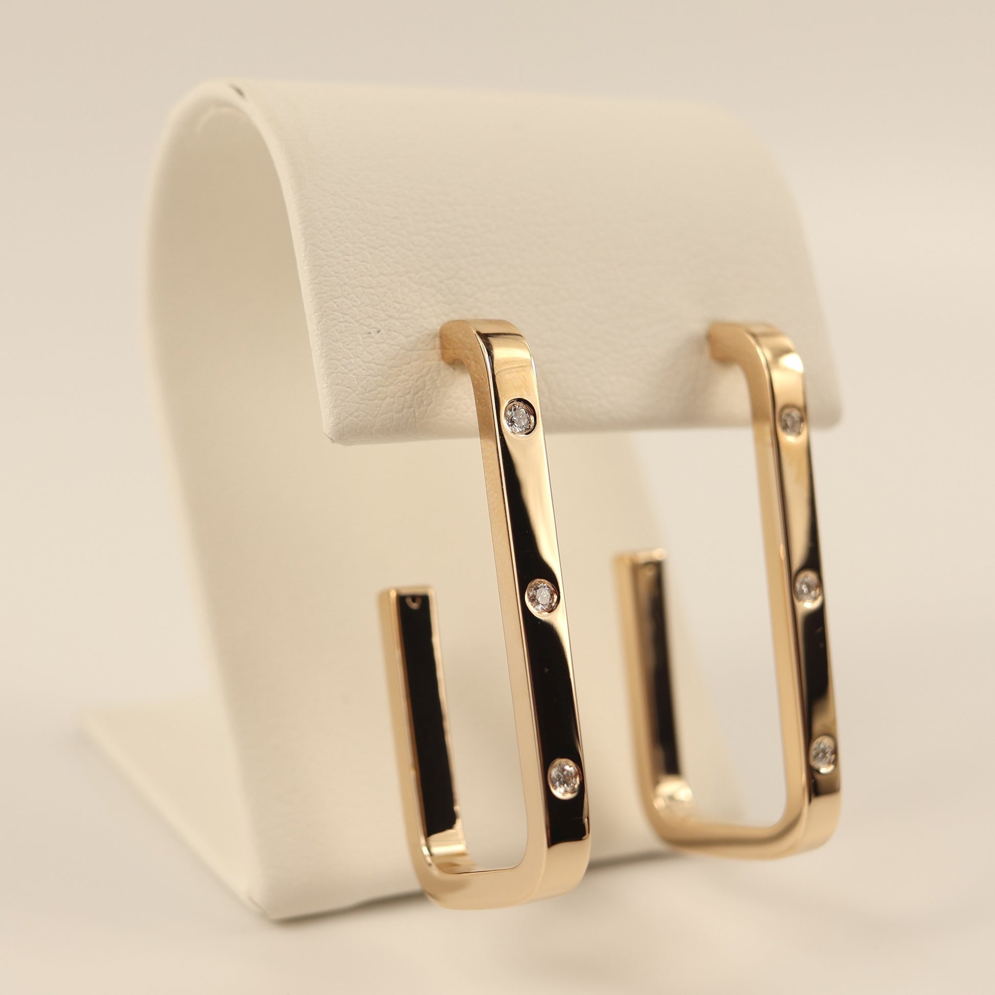 14KYG Diamond Rectangular Open Hoop Earrings