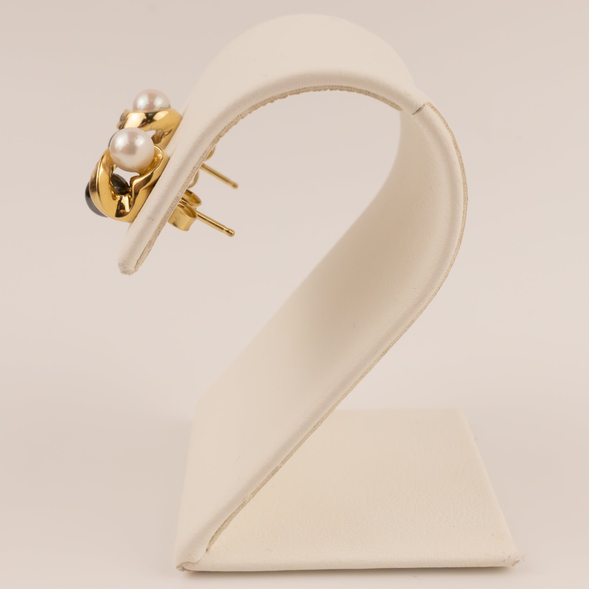 14KYG Pearl, Hermatite, and Diamond Twist Stud Earrings