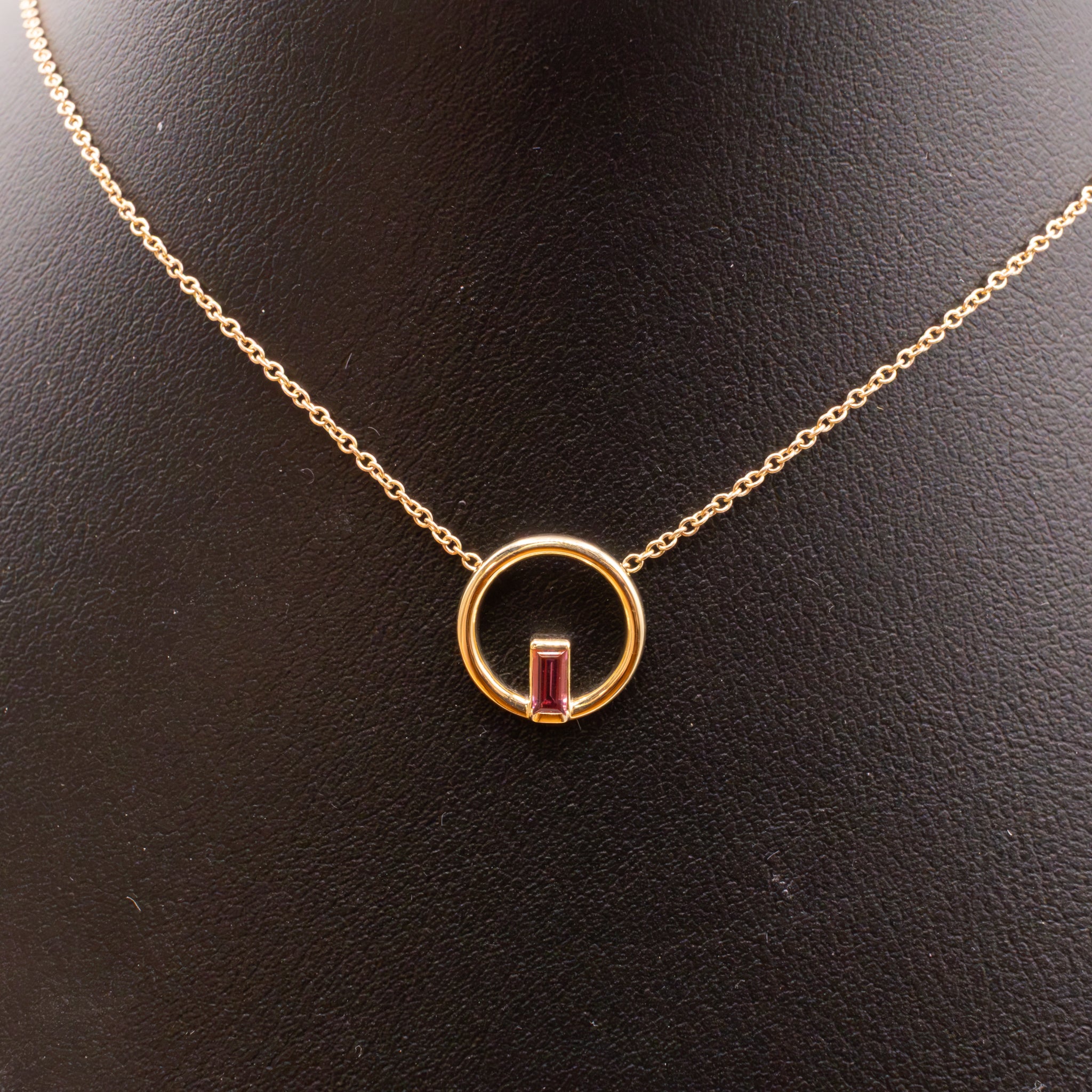14KYG Pink Tourmaline Open Circle Necklace
