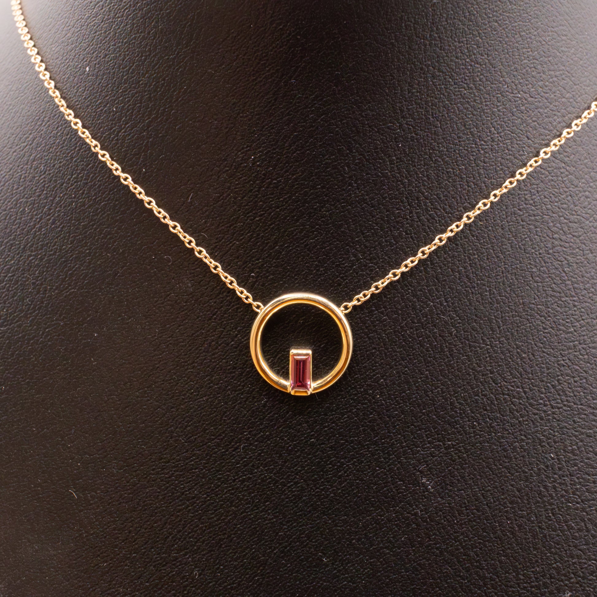 14KYG Pink Tourmaline Open Circle Necklace