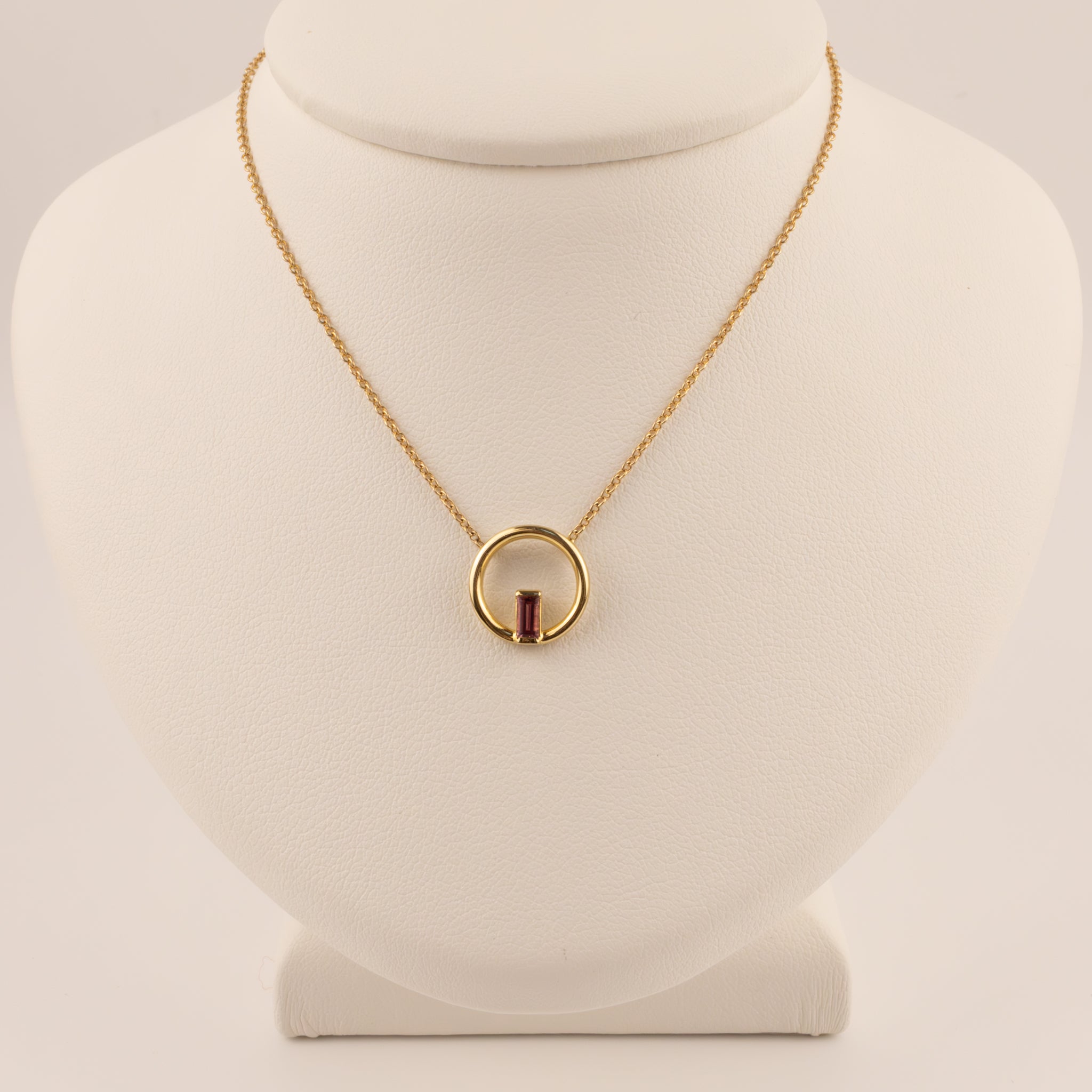 14KYG Pink Tourmaline Open Circle Necklace