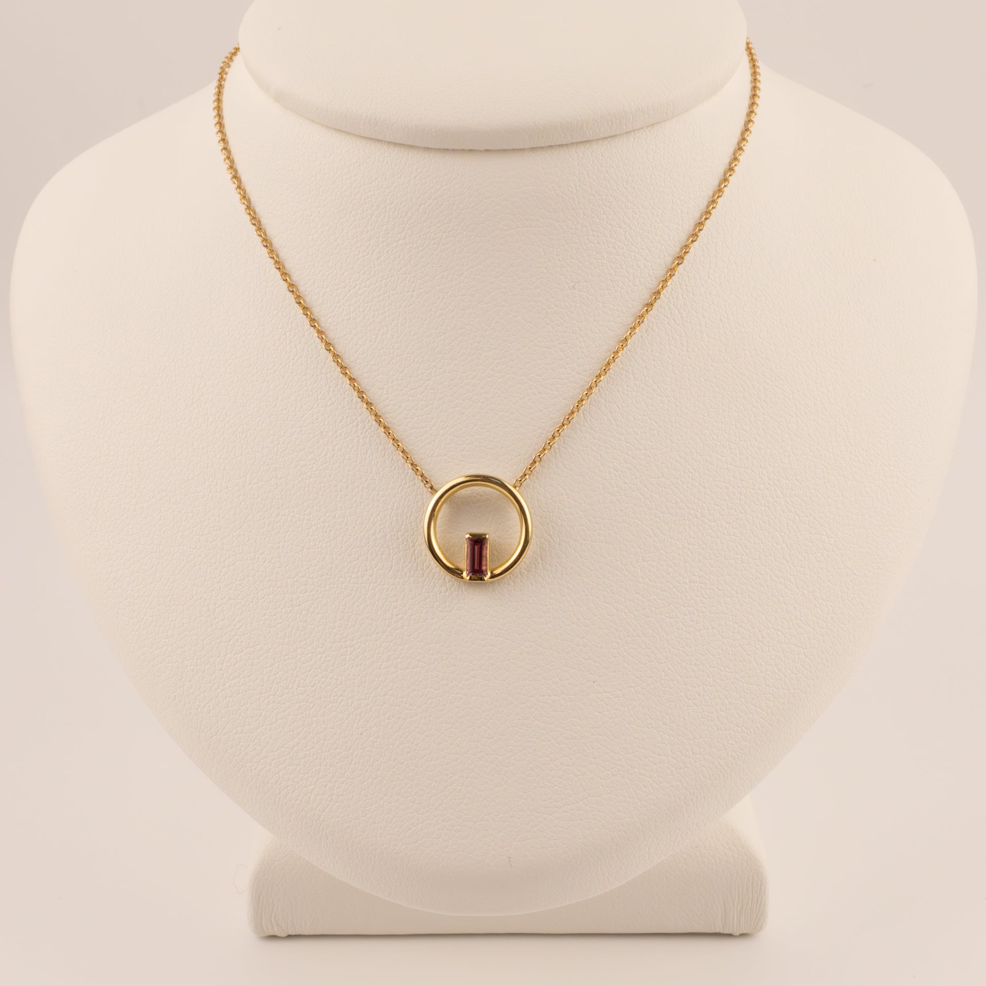 14KYG Pink Tourmaline Open Circle Necklace