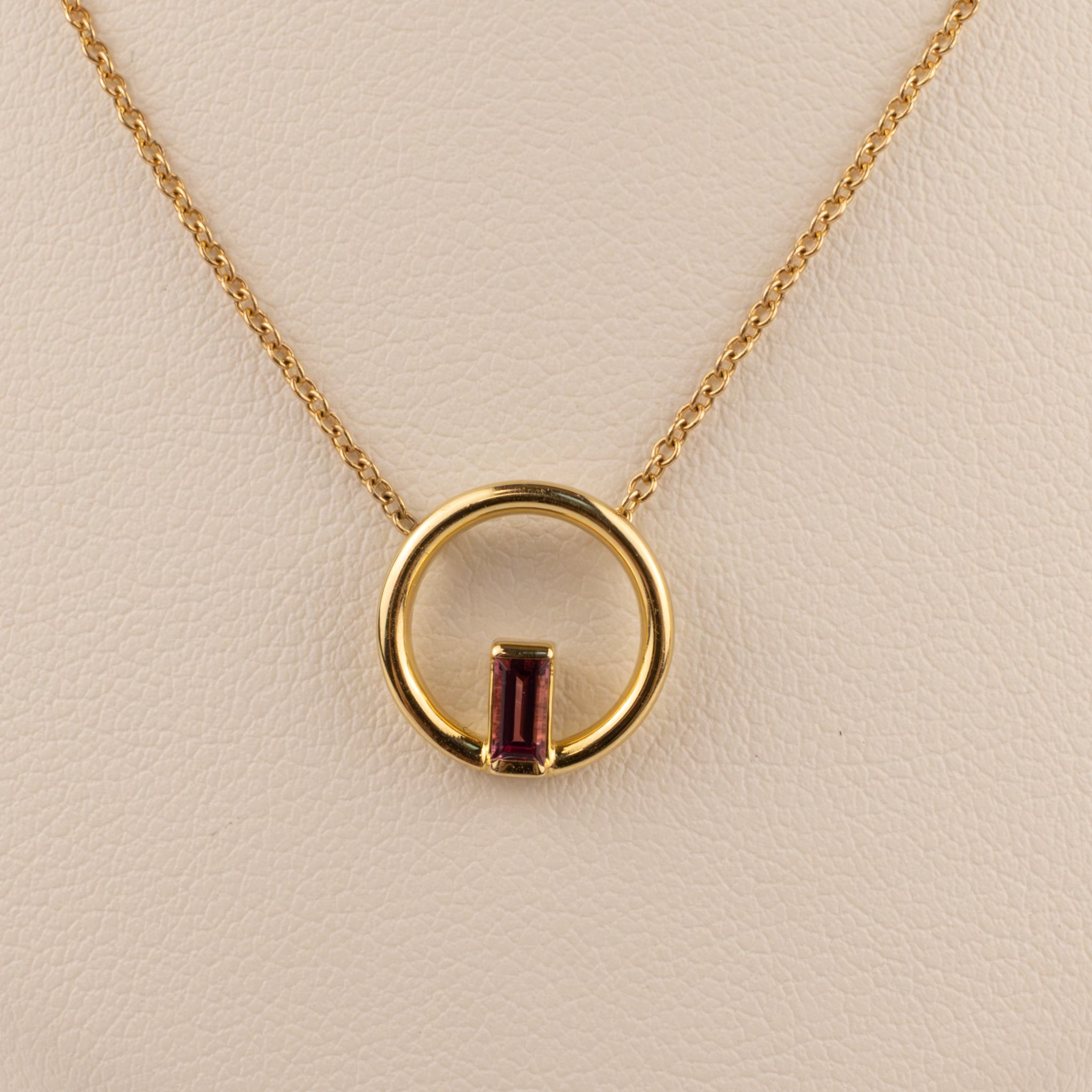14KYG Pink Tourmaline Open Circle Necklace