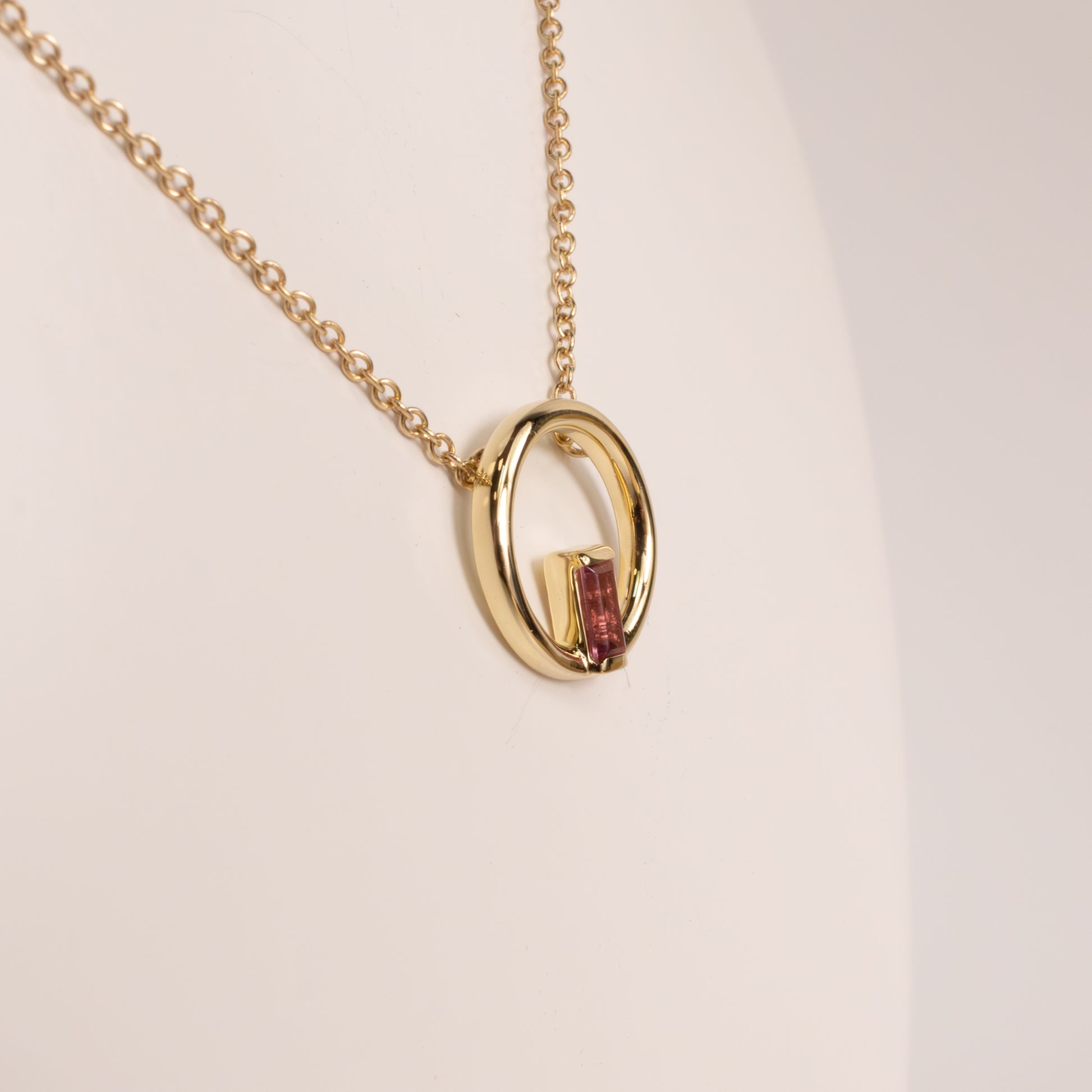 14KYG Pink Tourmaline Open Circle Necklace