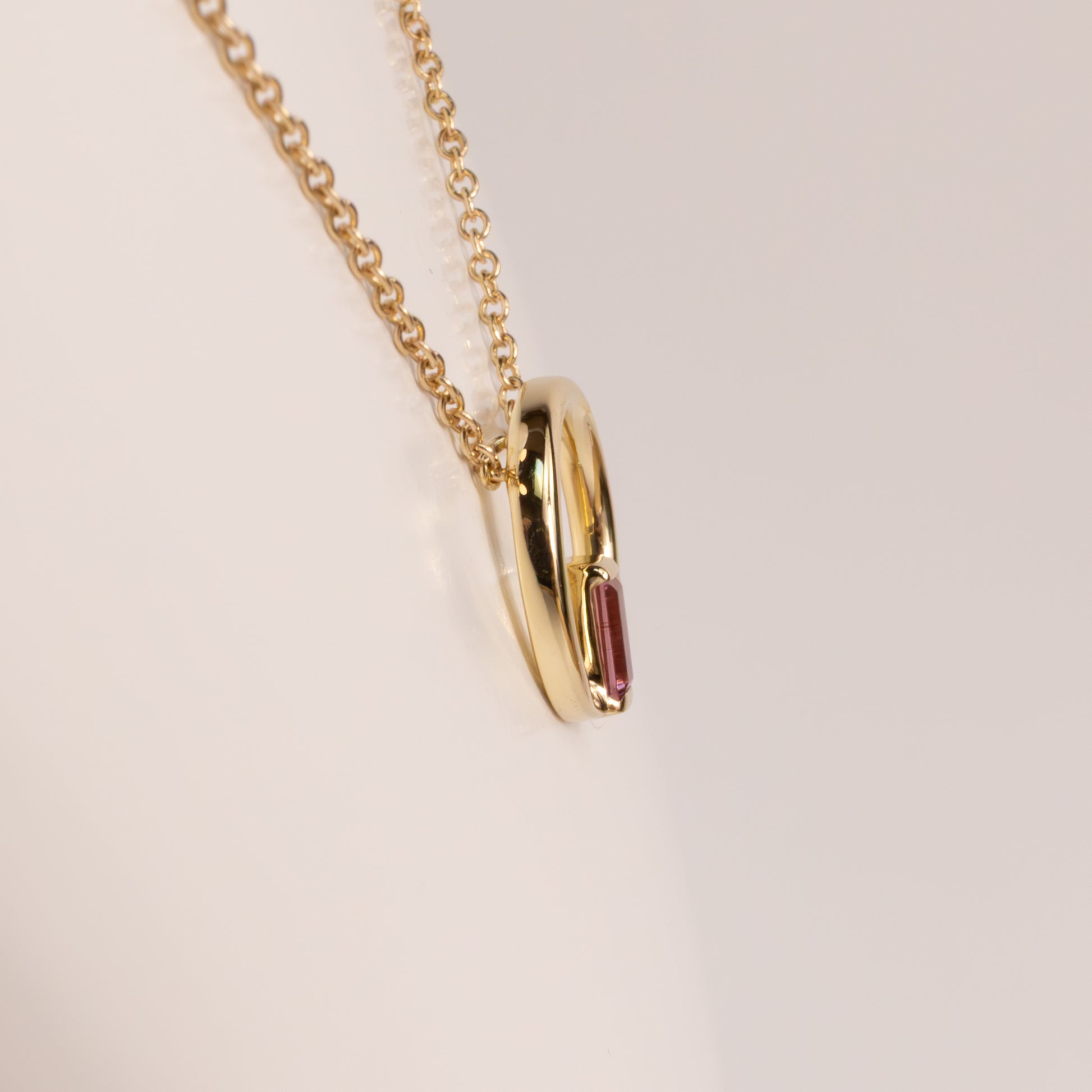14KYG Pink Tourmaline Open Circle Necklace