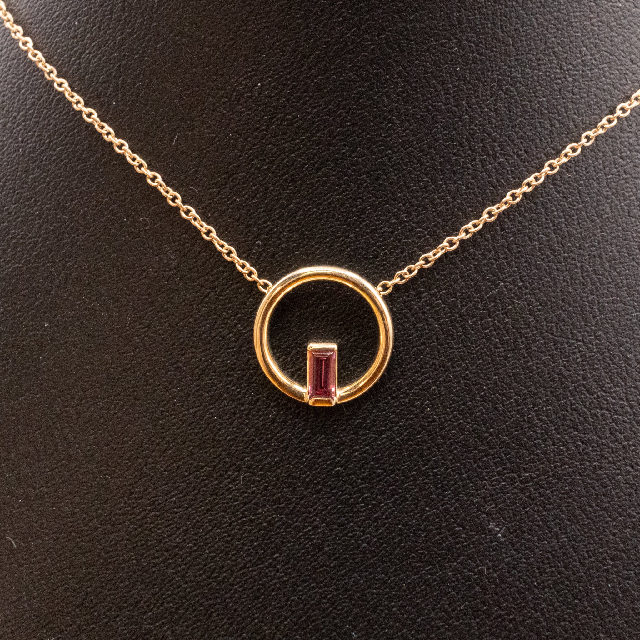 14KYG Pink Tourmaline Open Circle Necklace