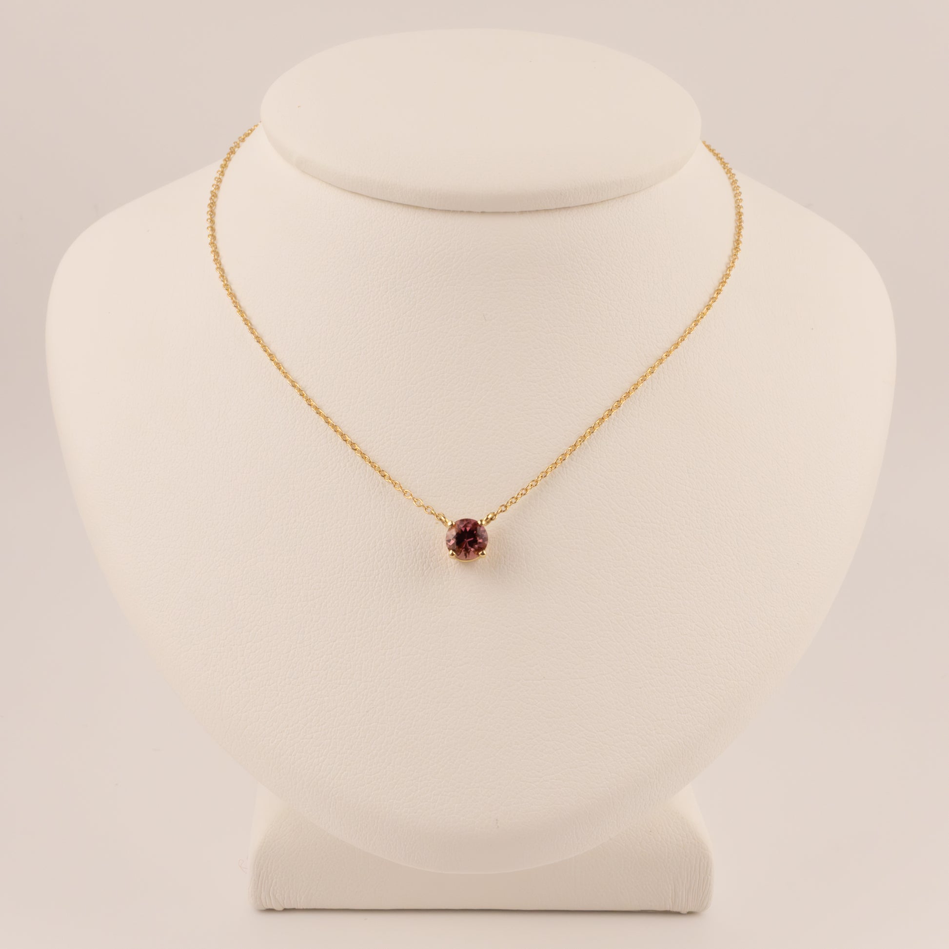 14KYG Pink Tourmaline Round Solitare Necklace