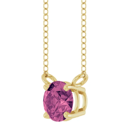 14KYG Pink Tourmaline Round Solitare Necklace