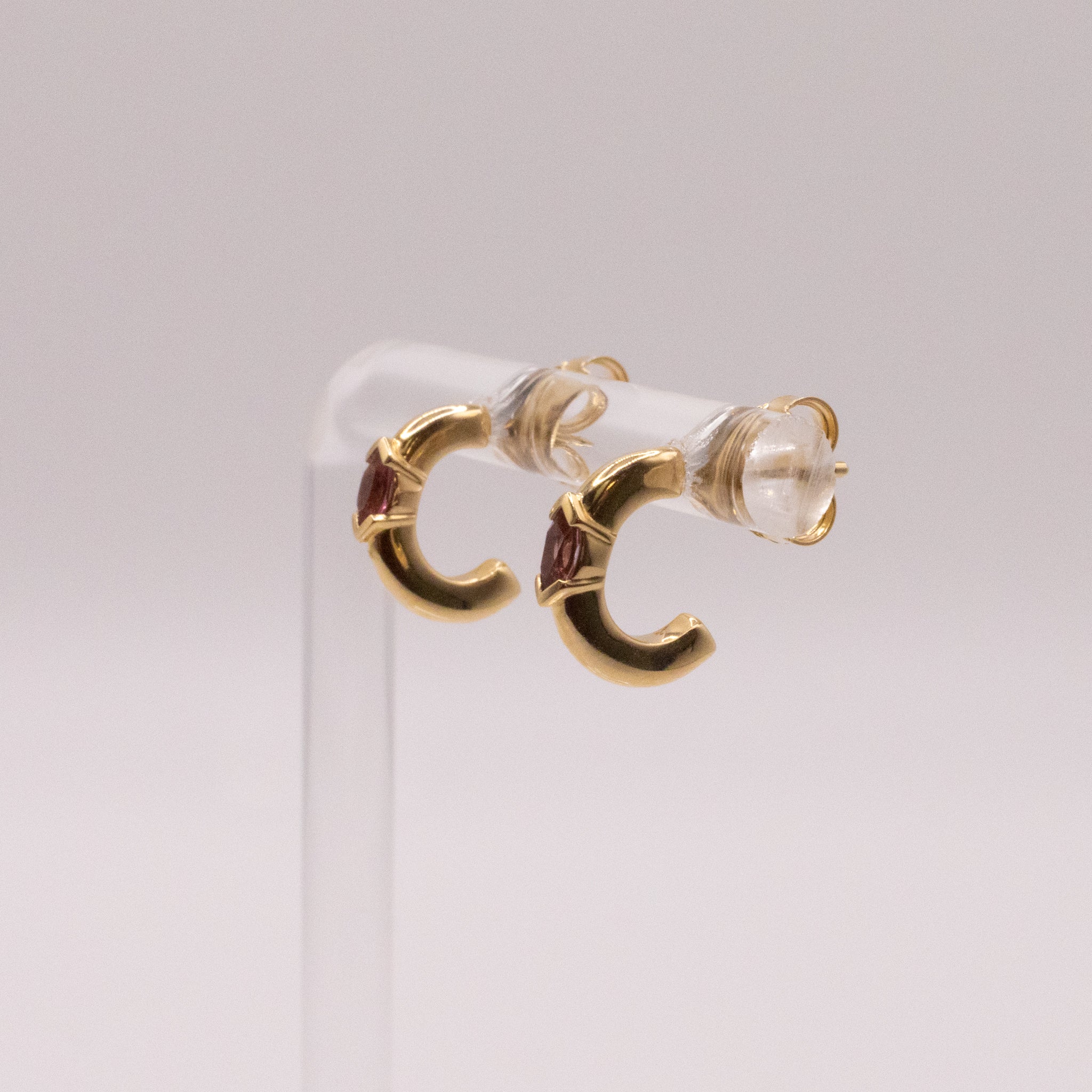 14KYG Pink Tourmaline Marquise Post Hoop Earrings