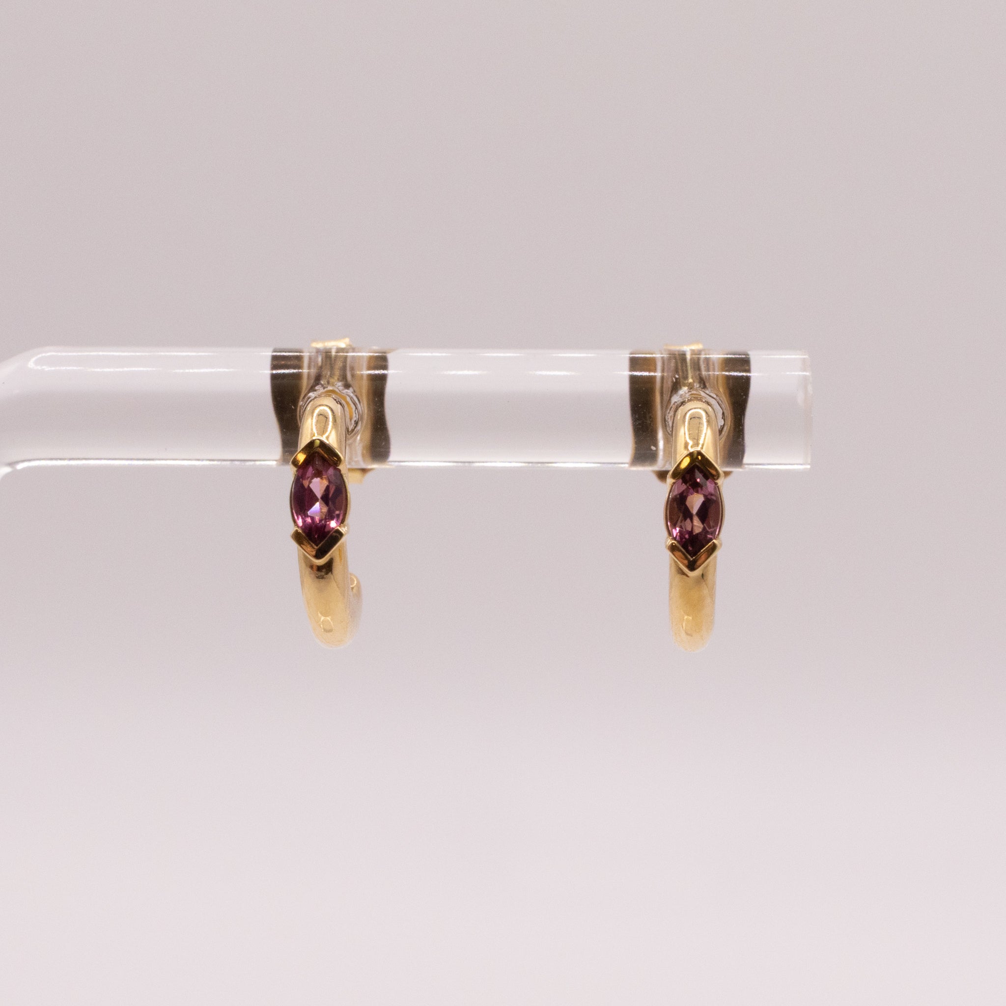 14KYG Pink Tourmaline Marquise Post Hoop Earrings