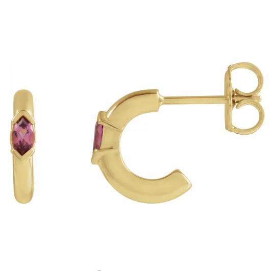 14KYG Pink Tourmaline Marquise Post Hoop Earrings
