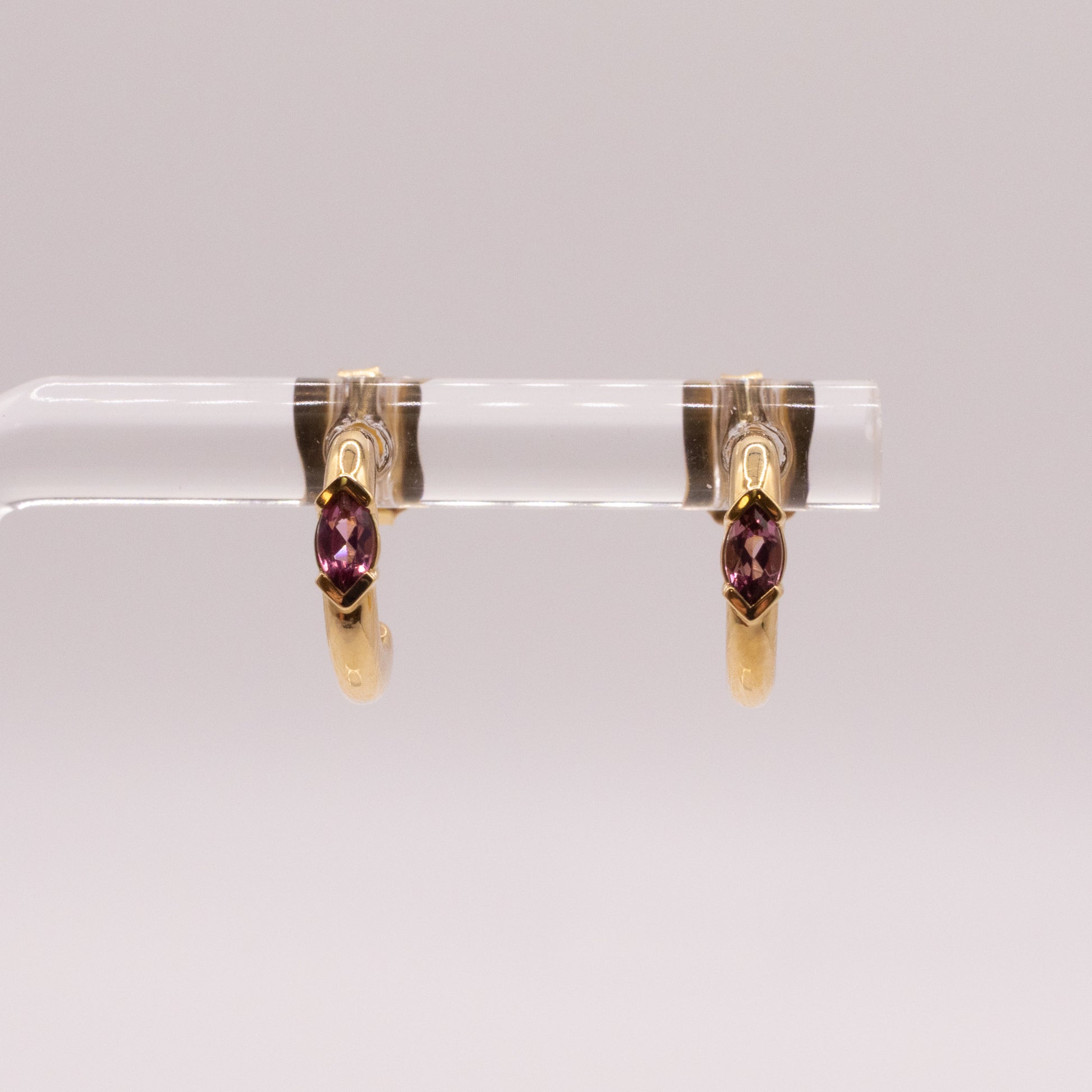 14KYG Pink Tourmaline Marquise Hoop Earrings