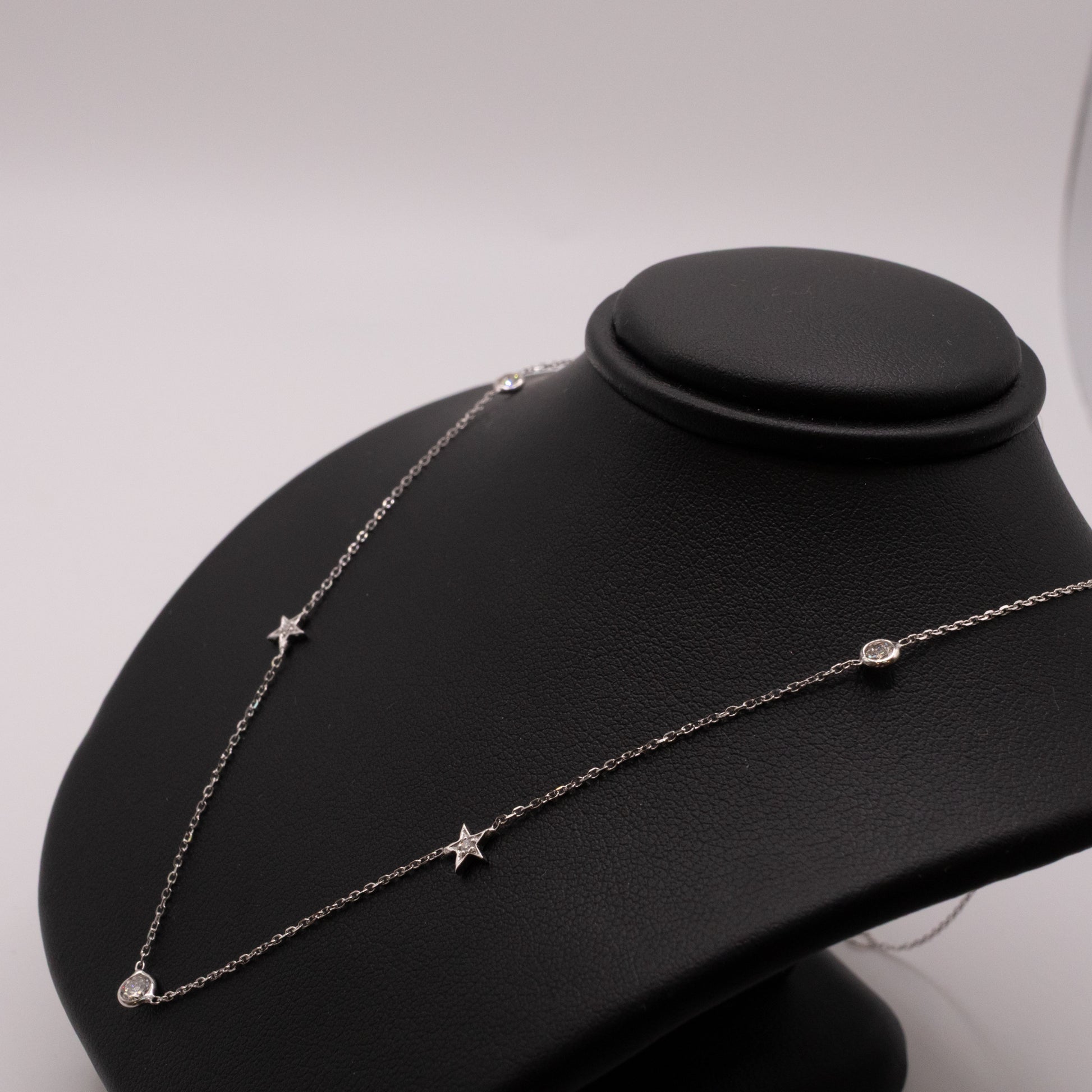 14KWG Lab Grown Diamond Star and Round Station Necklace