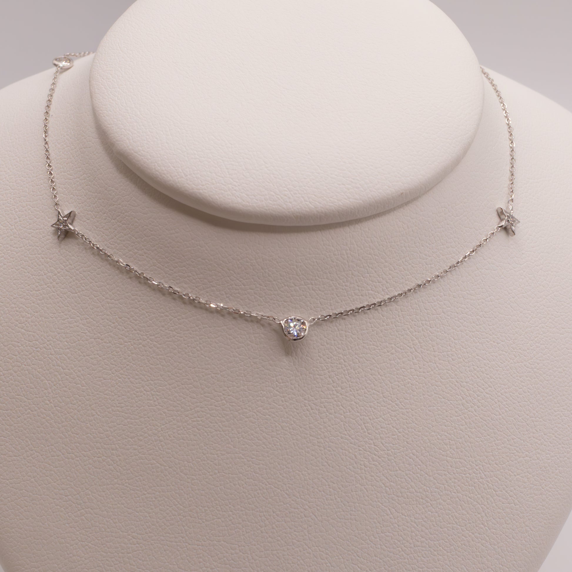 14KWG Lab Grown Diamond Star and Round Station Necklace