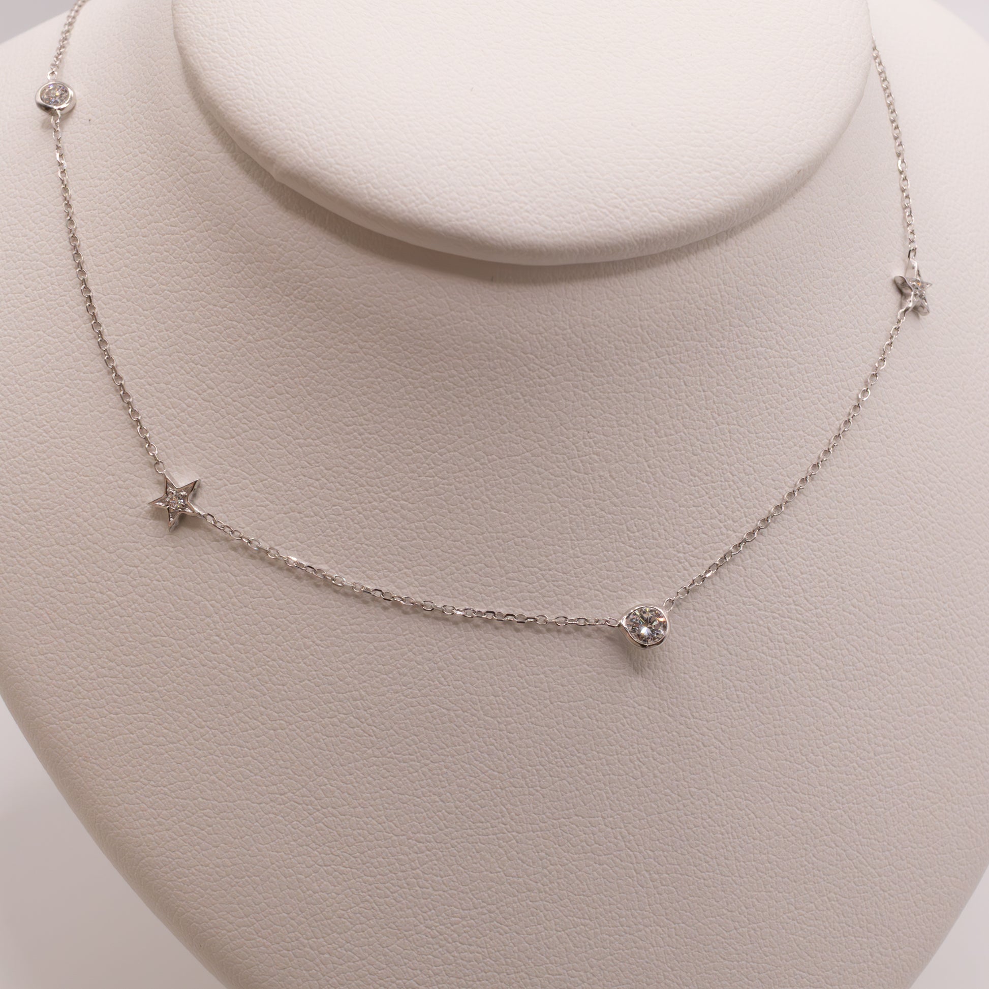 14KWG Lab Grown Diamond Star and Round Station Necklace