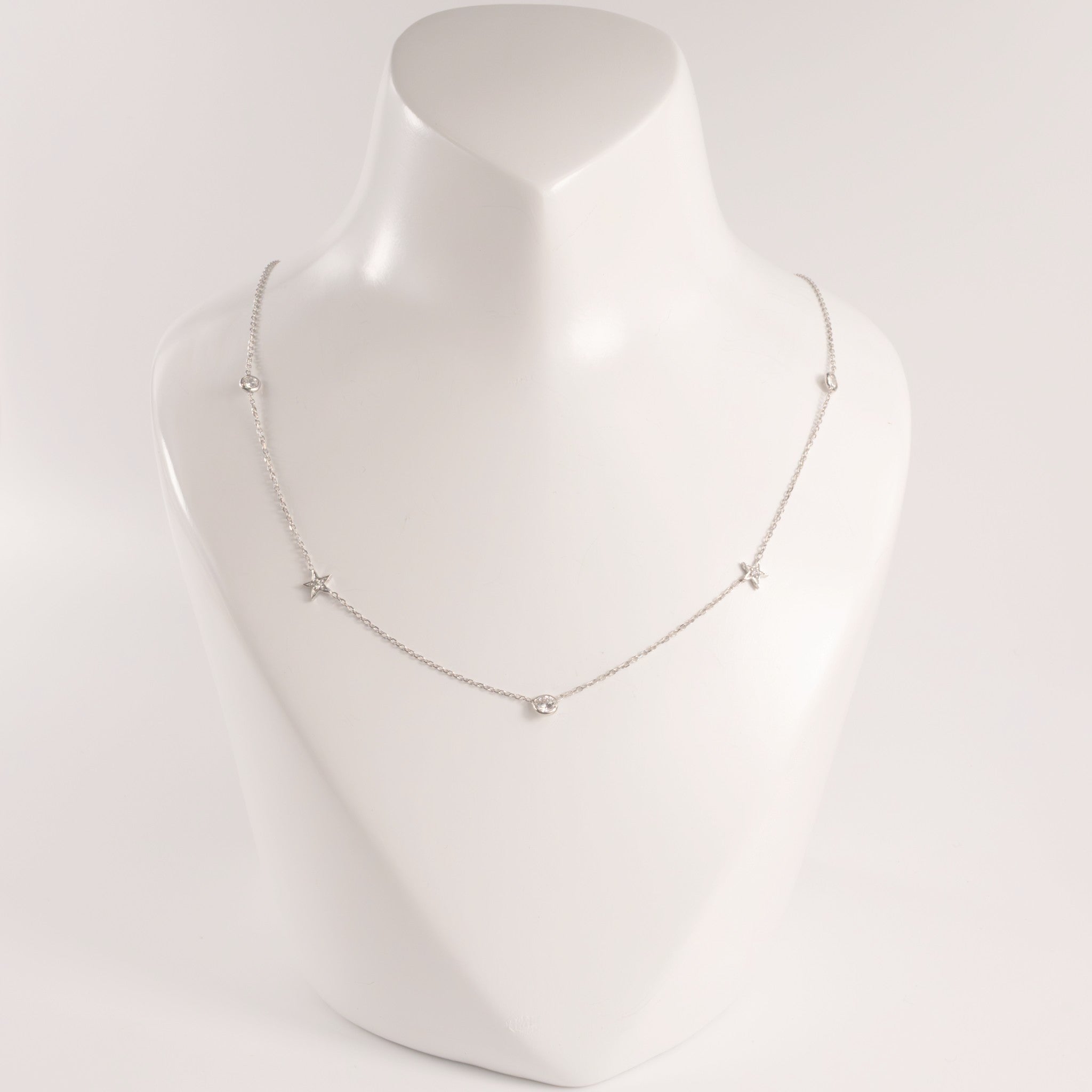 14KWG Lab Grown Diamond Star and Round Station Necklace