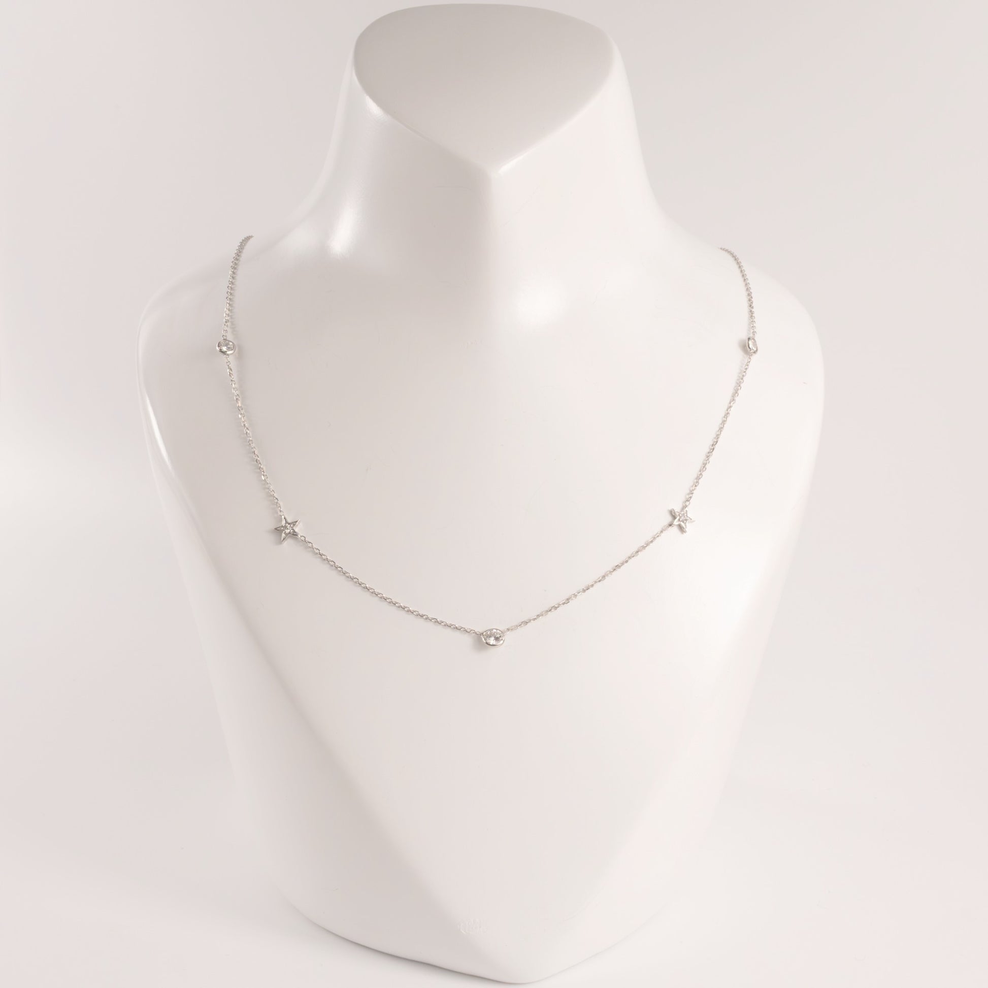 14KWG Lab Grown Diamond Star and Round Station Necklace