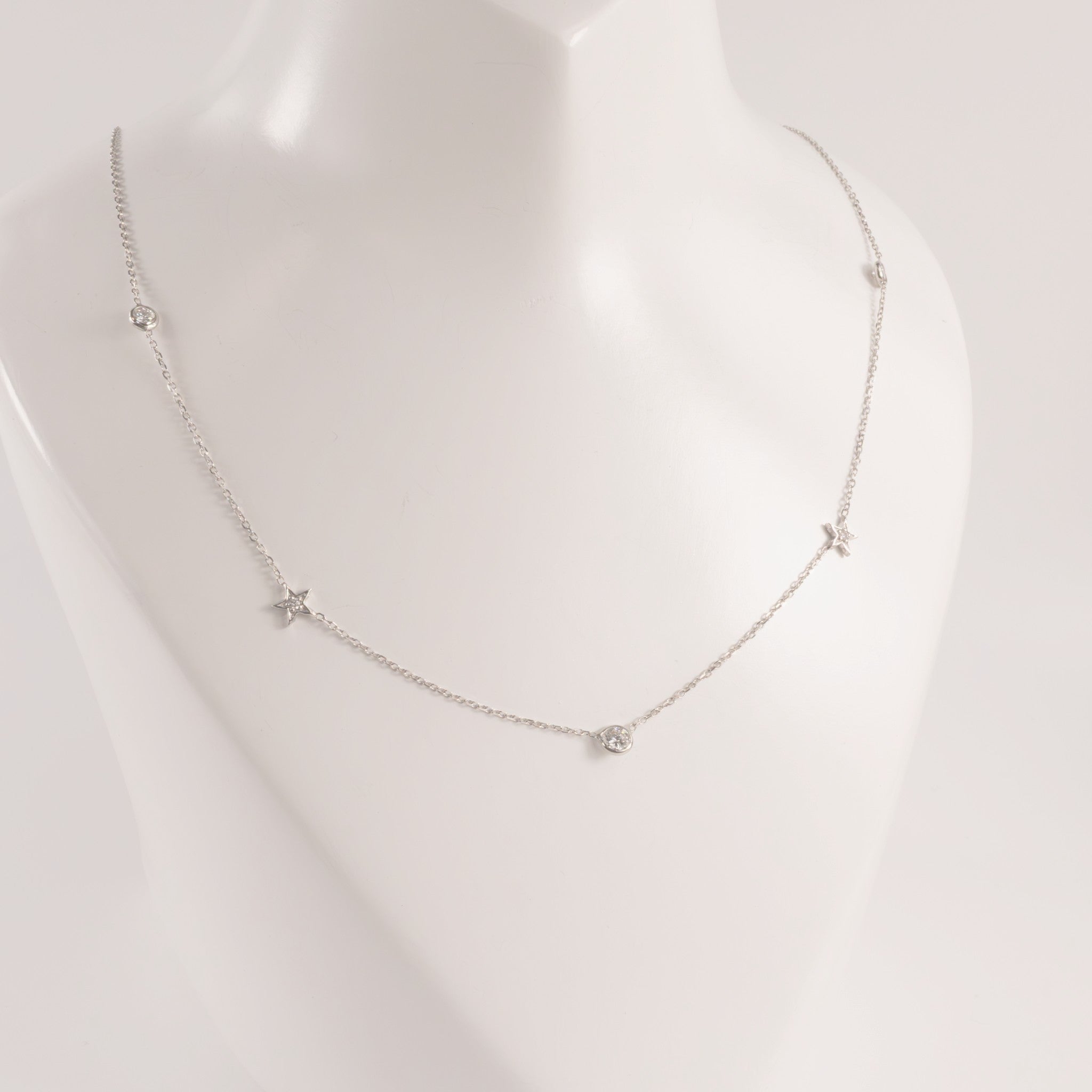 14KWG Lab Grown Diamond Star and Round Station Necklace