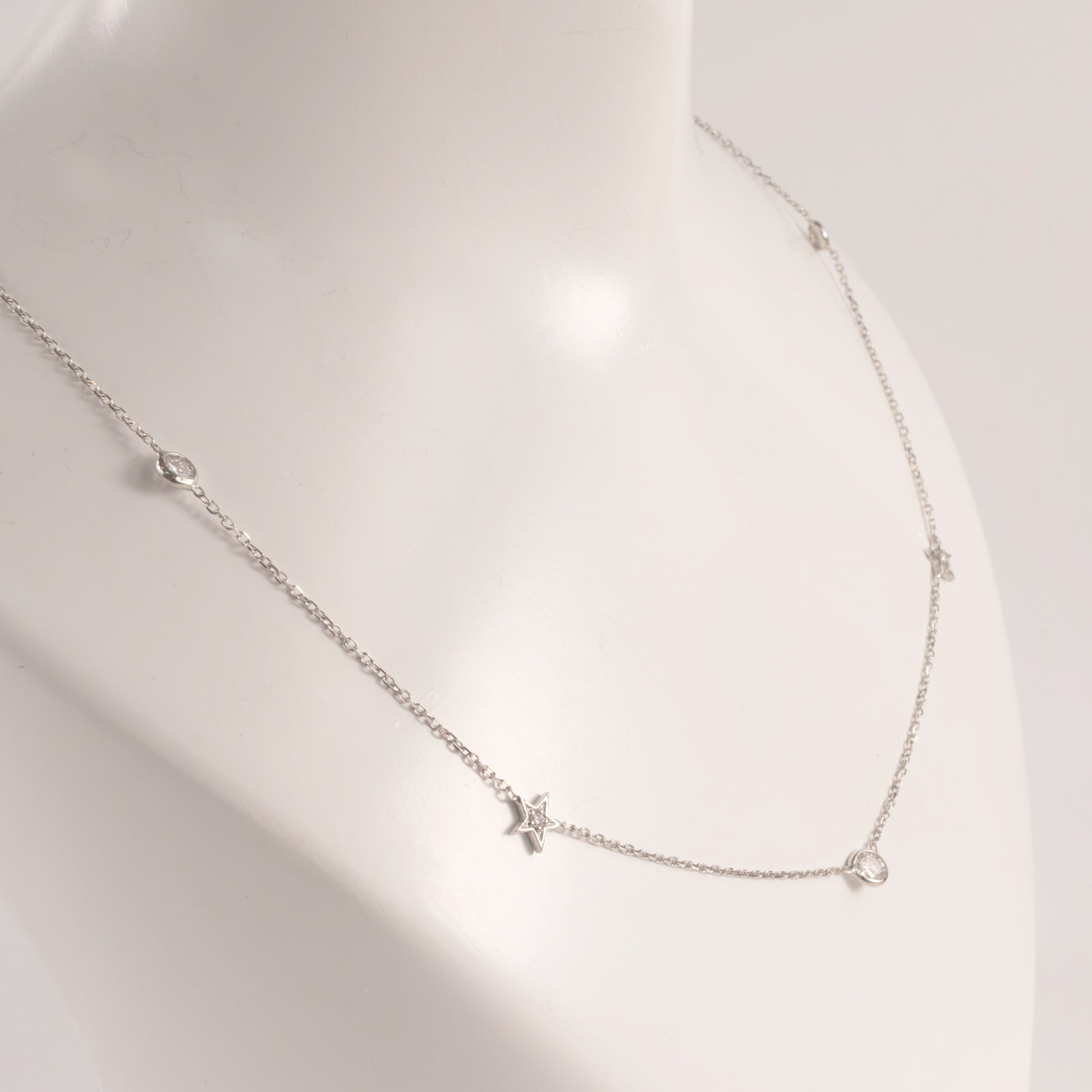 14KWG Lab Grown Diamond Star and Round Station Necklace