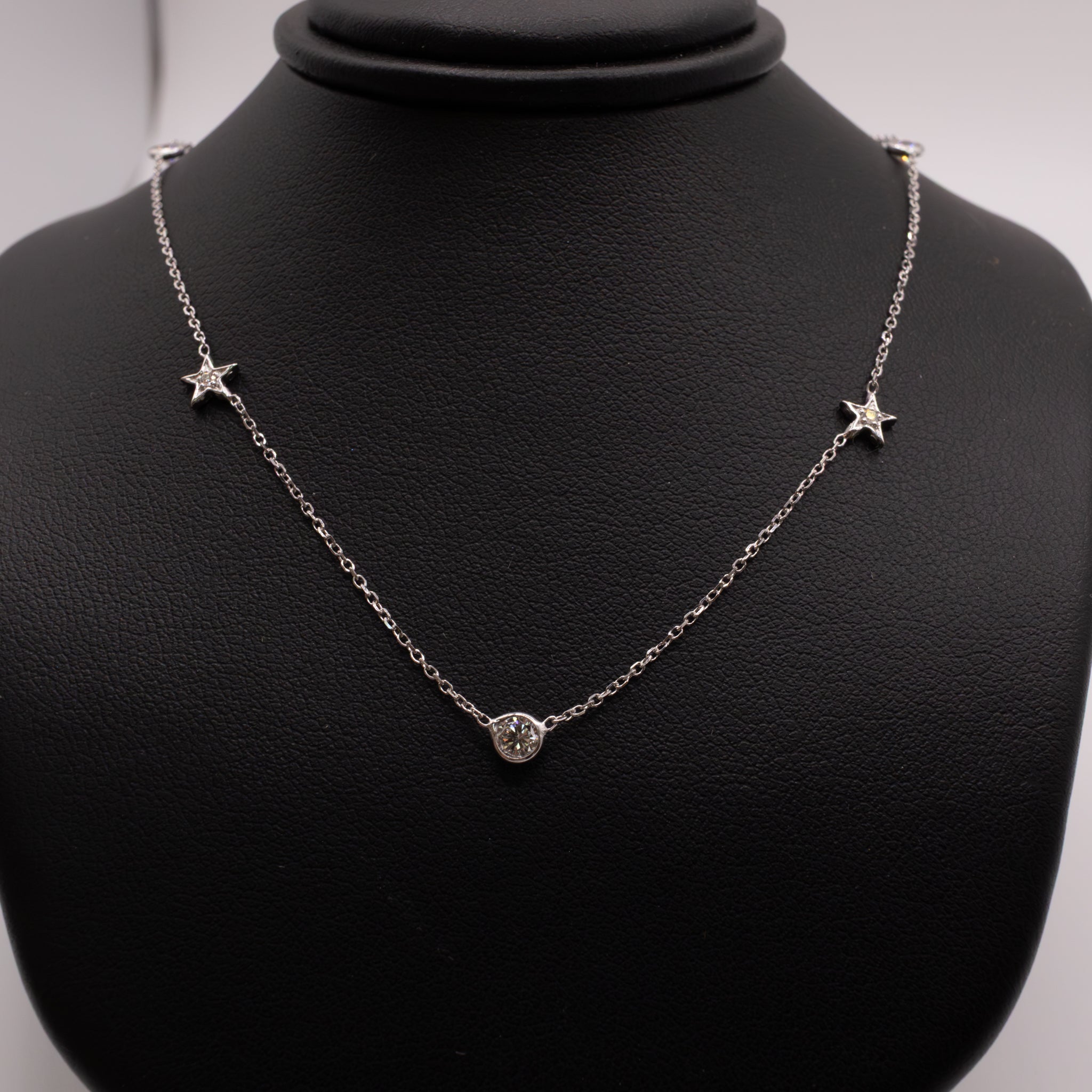 14KWG Lab Grown Diamond Star and Round Station Necklace