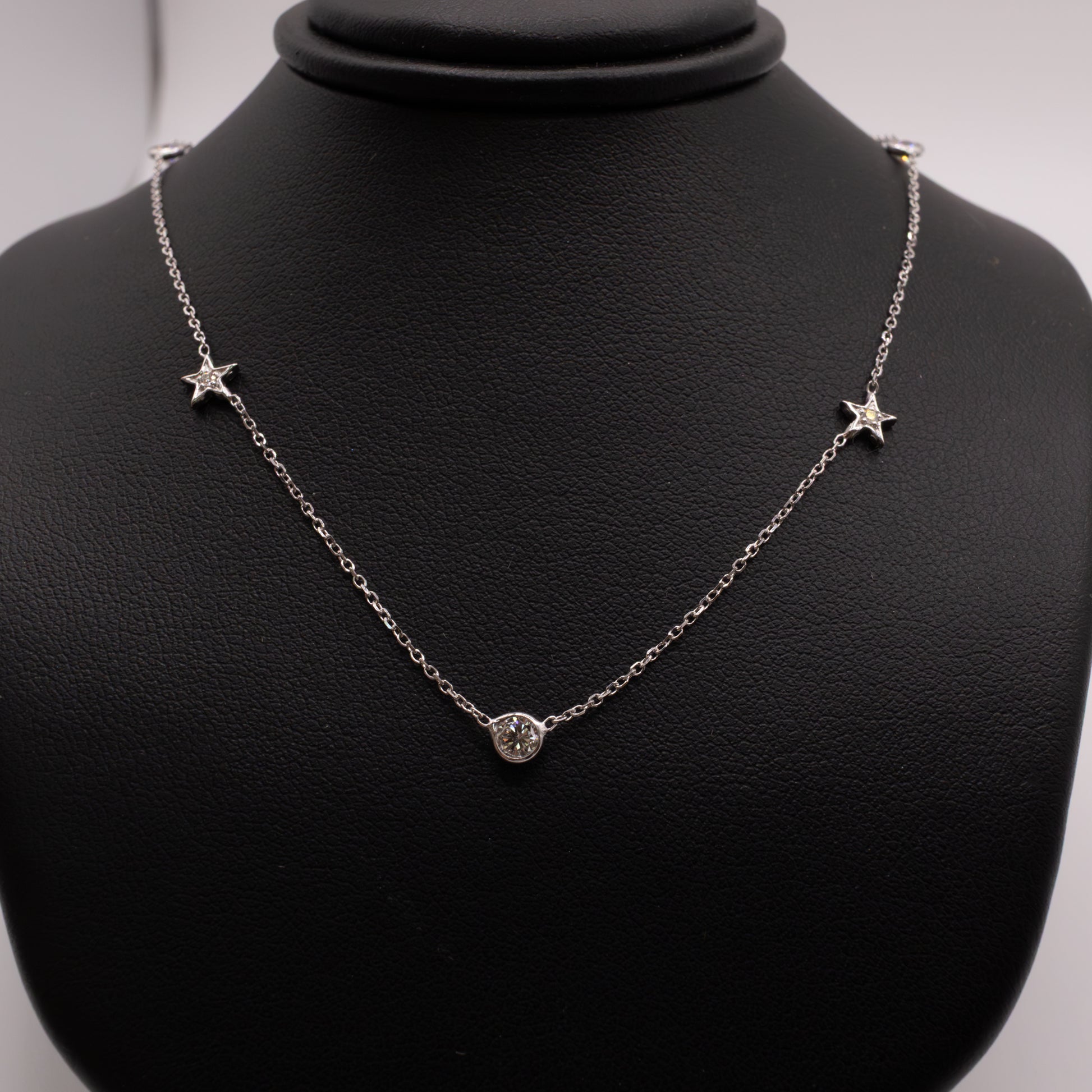 14KWG Lab Grown Diamond Star and Round Station Necklace