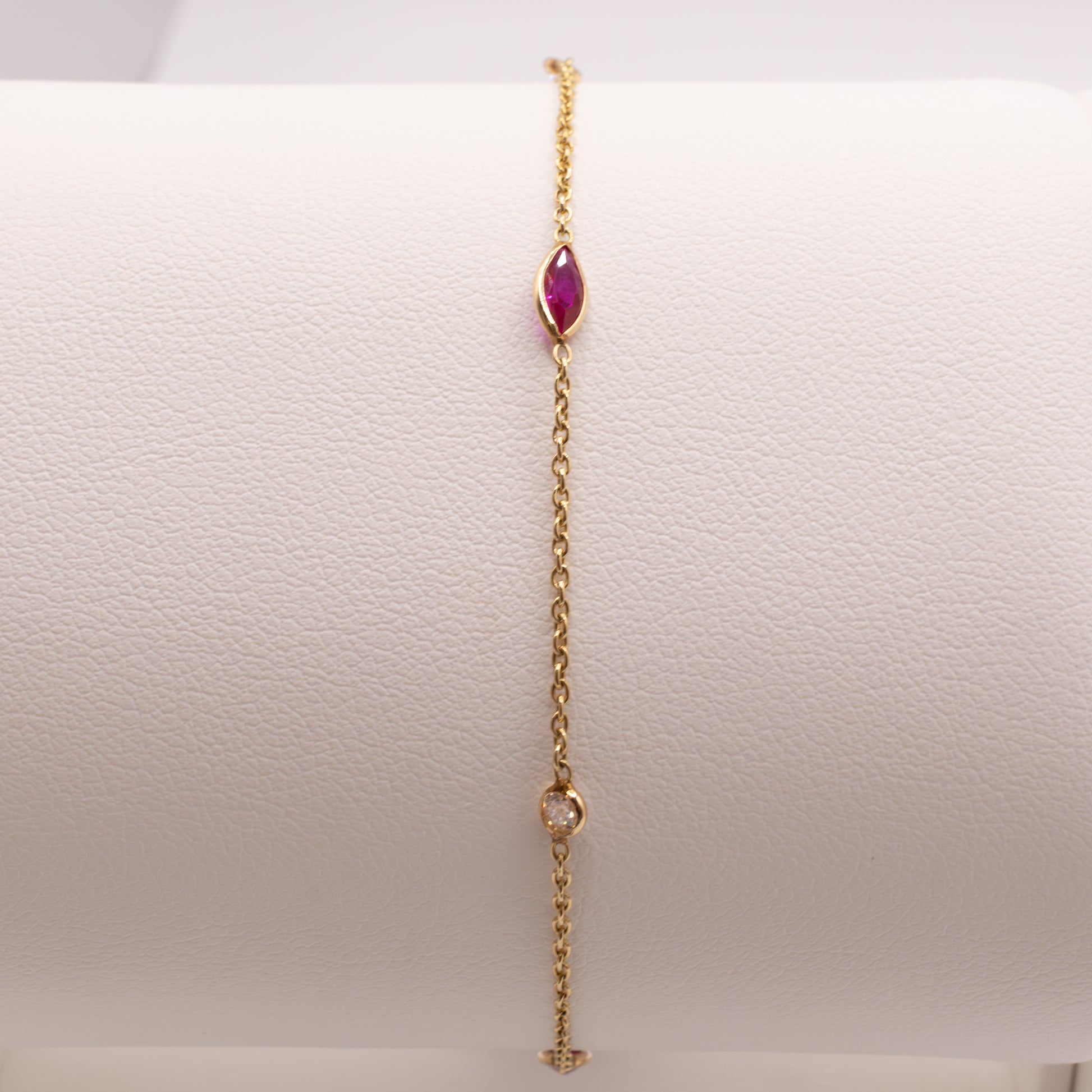 14KYG Lab Grown Ruby and Diamond Station Bracelet