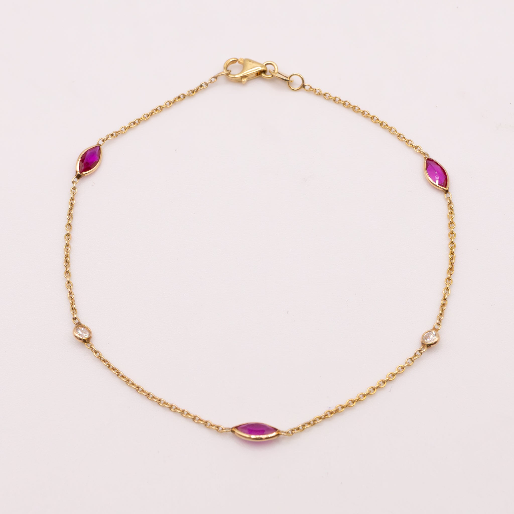 14KYG Lab Grown Ruby and Diamond Station Bracelet