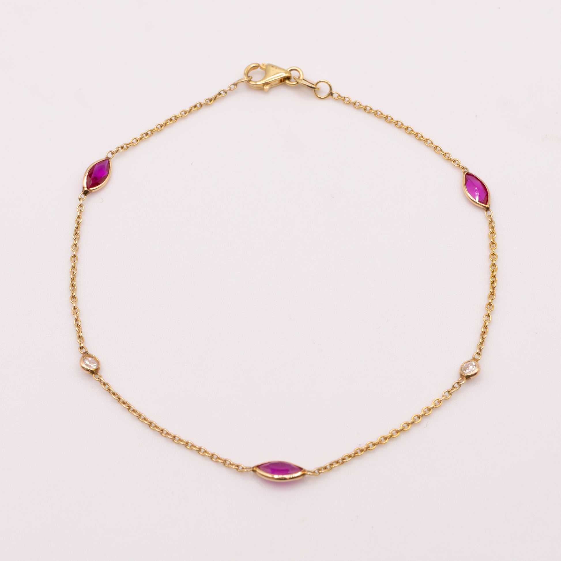 14KYG Lab Grown Ruby and Diamond Station Bracelet