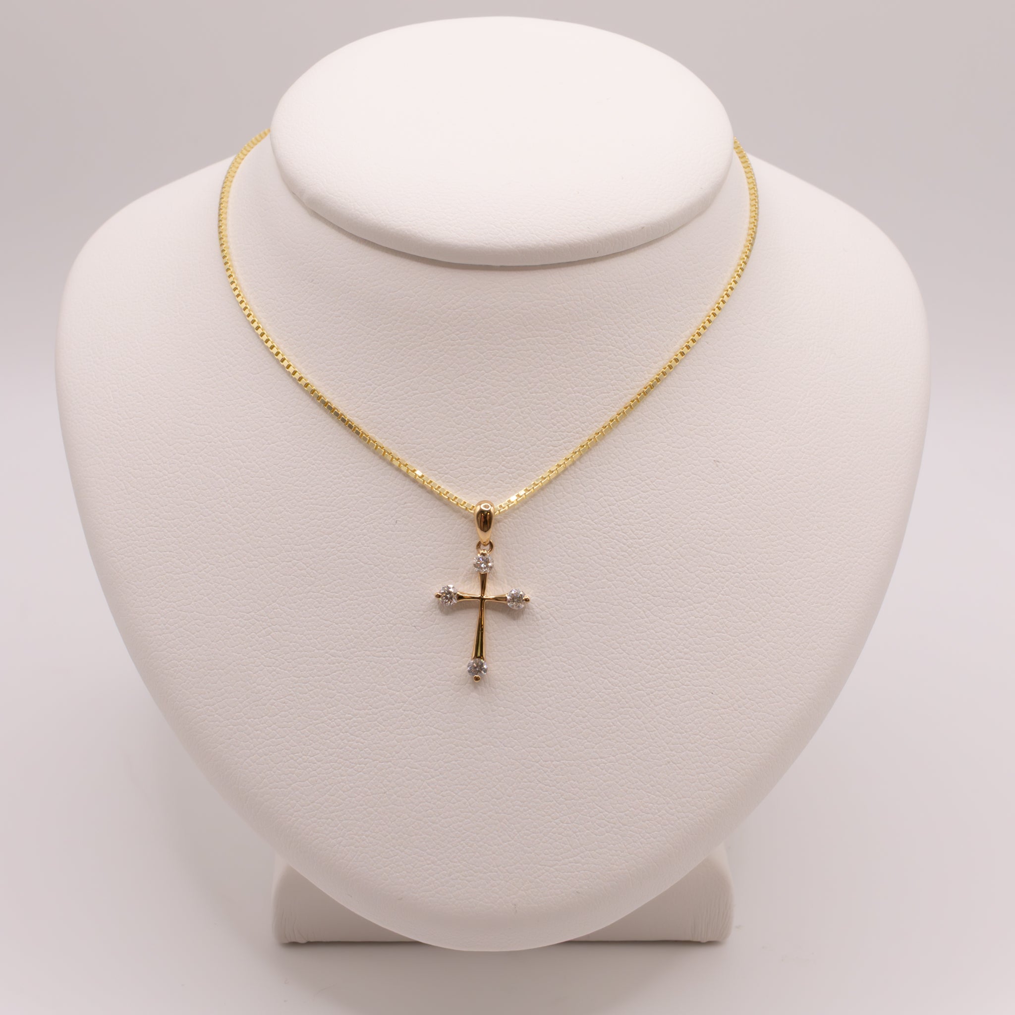 14KYG Diamond Semi Bezel Small Cross Pendant