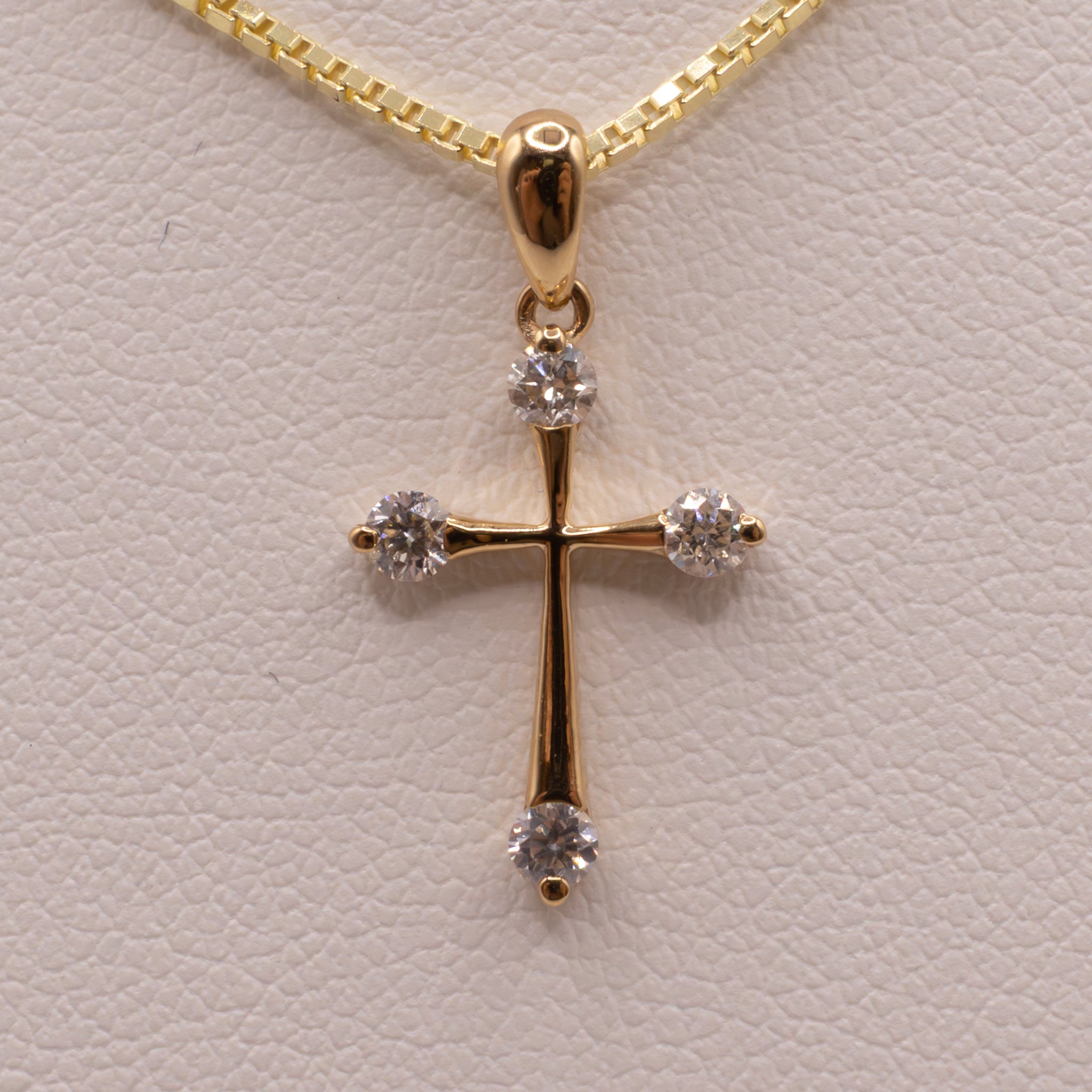 14KYG Diamond Semi Bezel Small Cross Pendant
