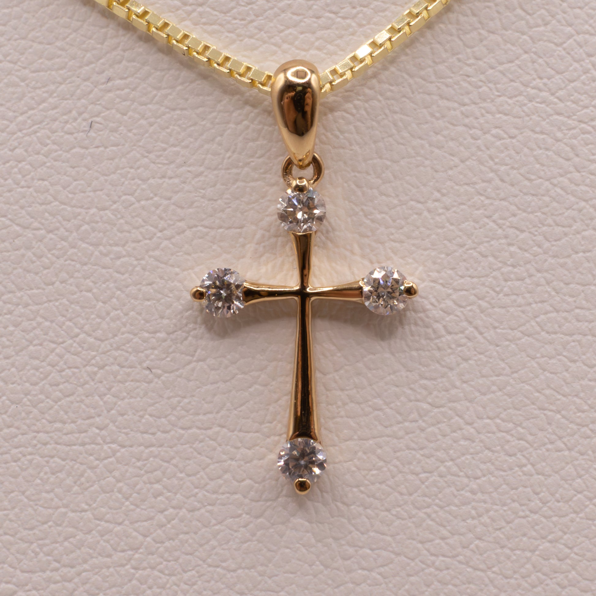14KYG Diamond Semi Bezel Small Cross Pendant