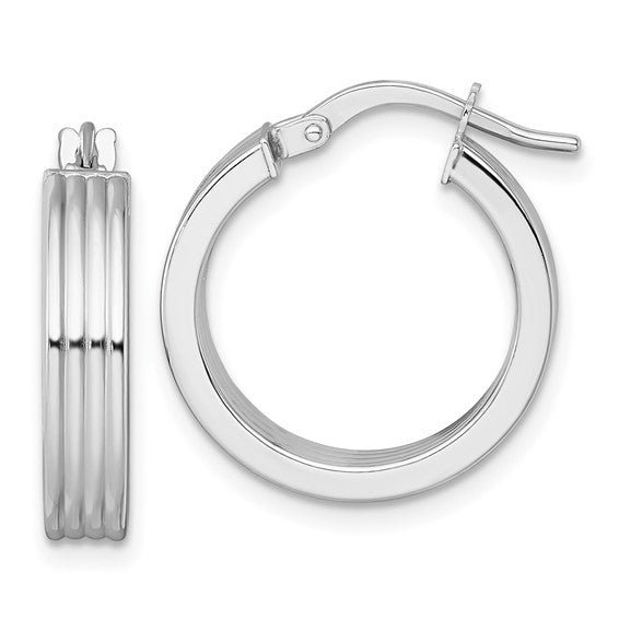 14KWG 4x18mm Grooved Tube Hoop Earrings