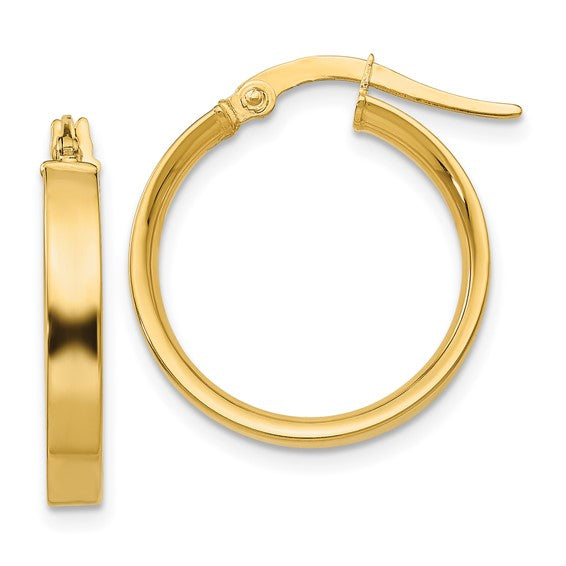 14KYG 3x19mm Flat Tube Hoop Earrings