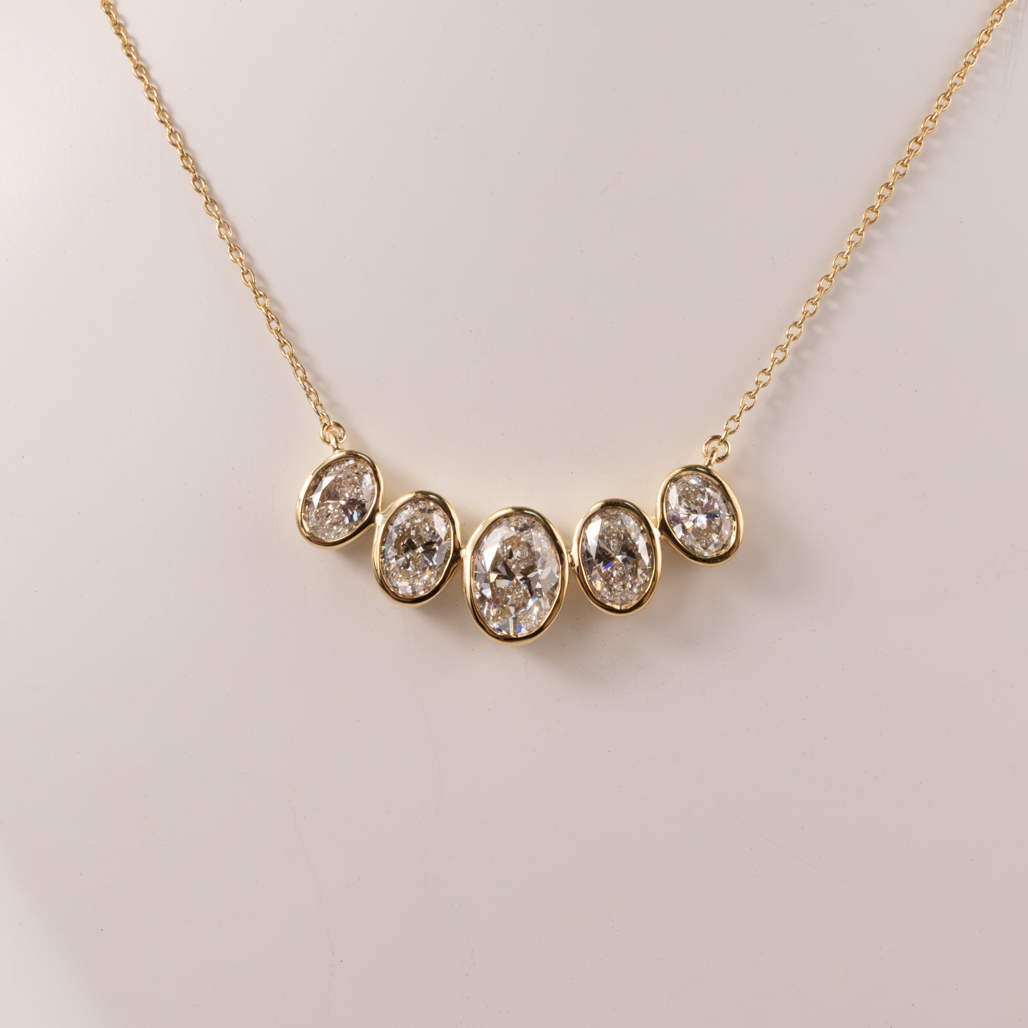 14KYG Lab Grown Diamond Oval Bezel Set 5-Stone Necklace