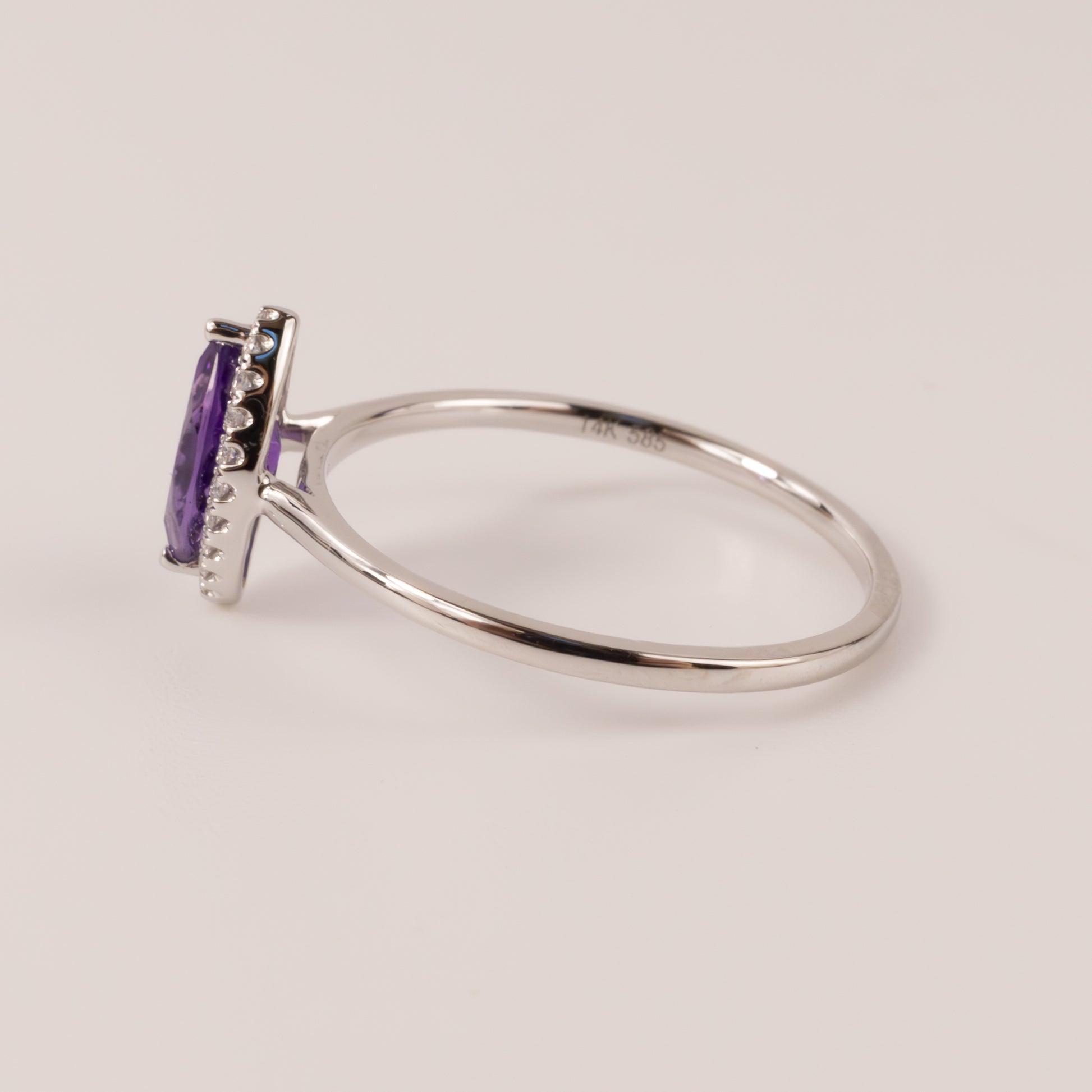 14KWG Amethyst Marquise and Diamond Halo Ring