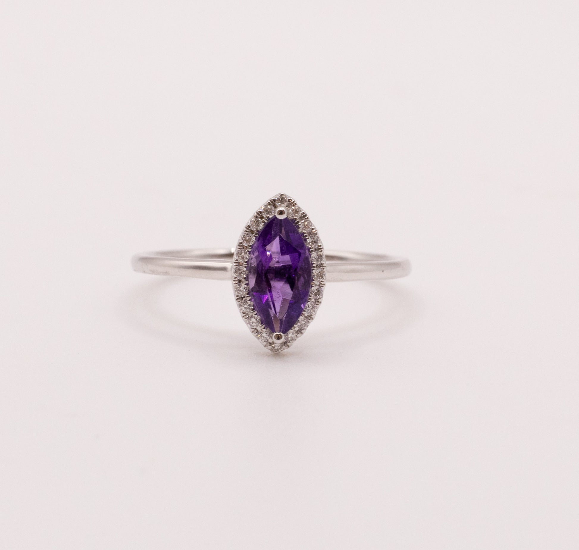 14KWG Amethyst Marquise and Diamond Halo Ring