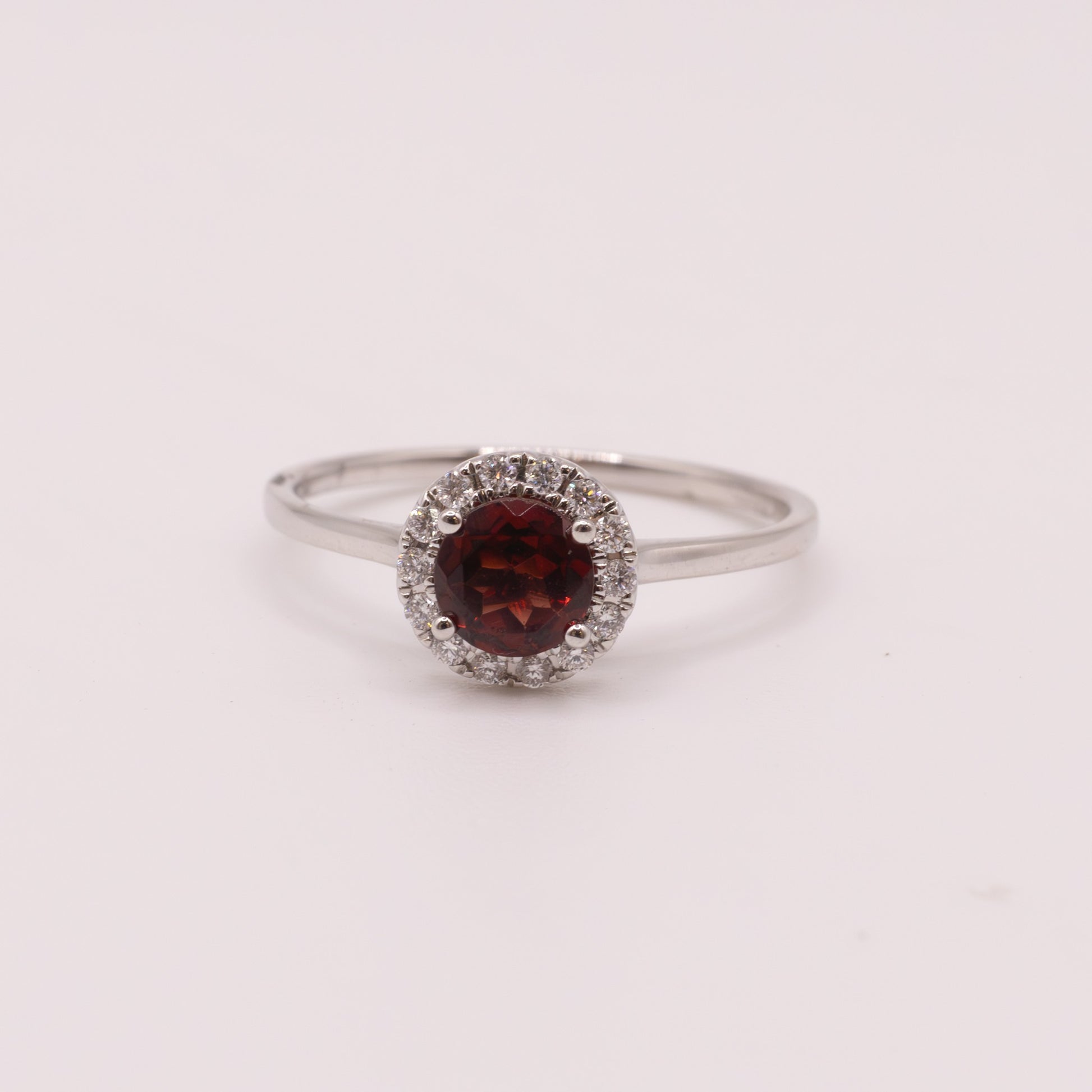 14KWG Round Garnet and Diamond Halo Ring